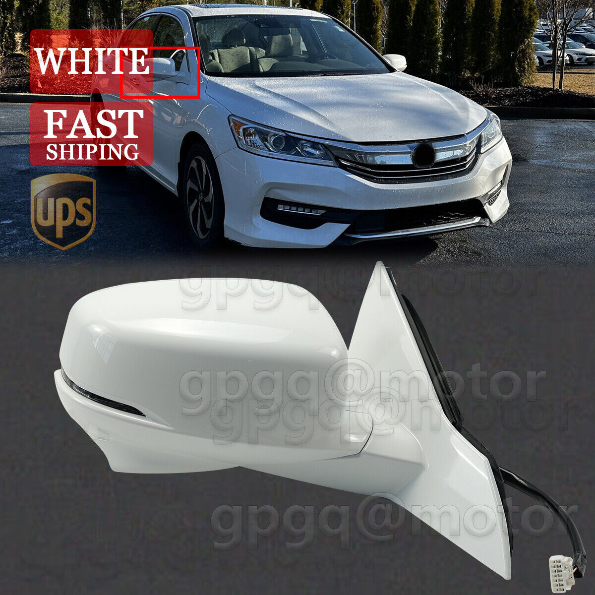 For Honda Accord Sedan 13-17 White Right Power Side View Mirror Heated W/Camera