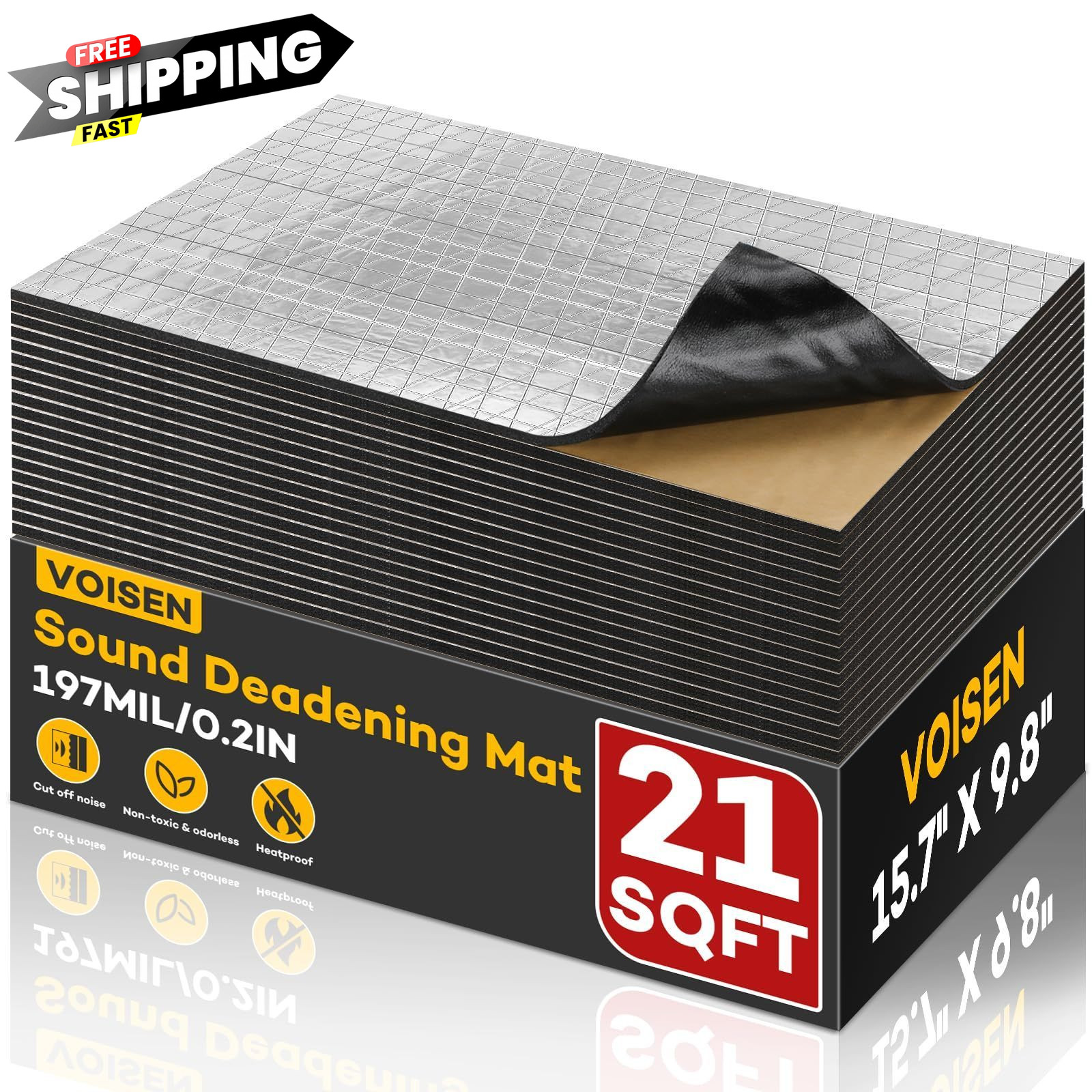 VOISEN Sound Deading Material for Cars,197 197mil 21 SqFt, Bright silver VOISEN Sound Deading Material for Cars,197 197mil 21 SqFt, Bright silver