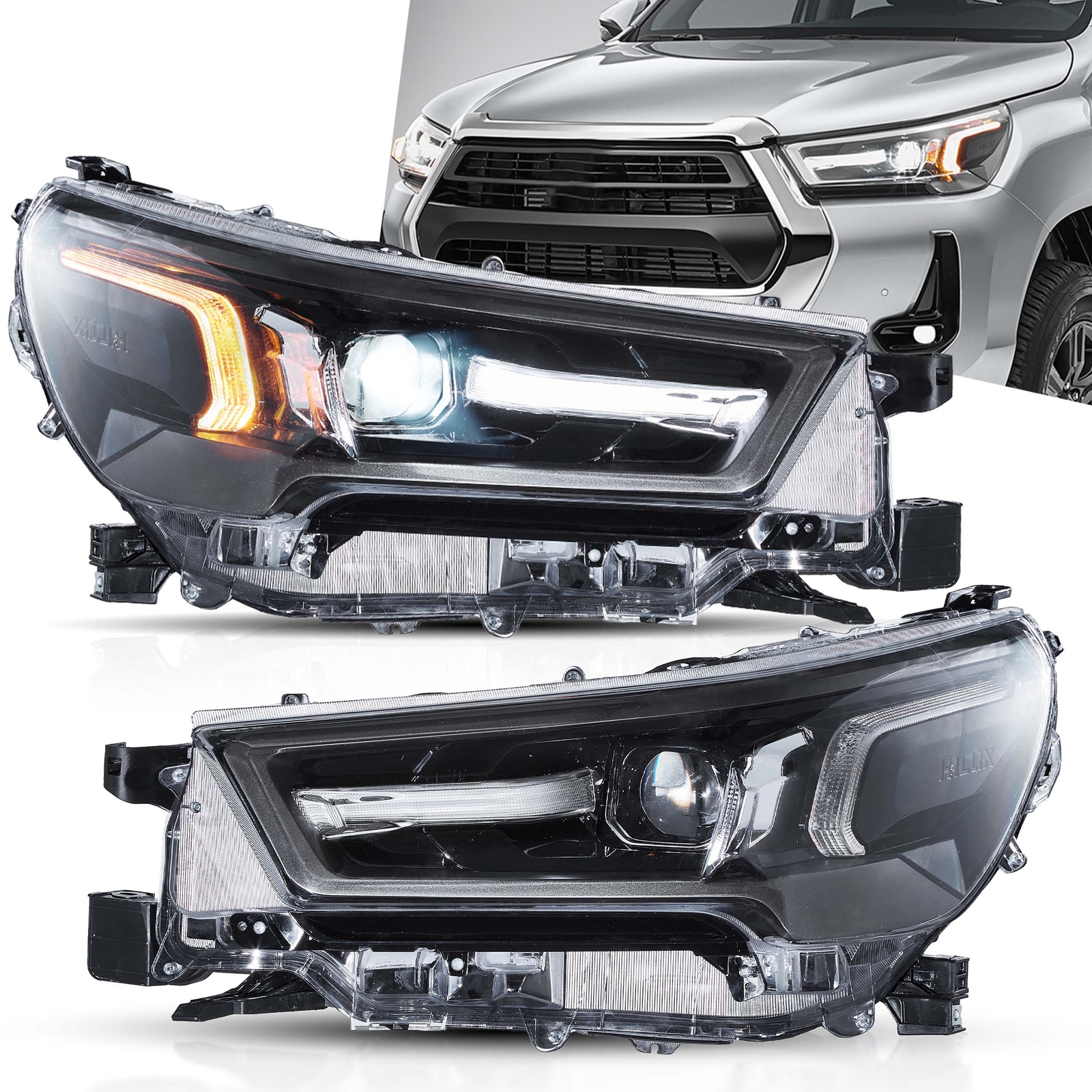 VLAND For 2021-2024 Toyota Hilux Projector LED Headlights Fits Halogen&LED Model VLAND For 2021-2024 Toyota Hilux Projector LED Headlights Fits Halogen&LED Model