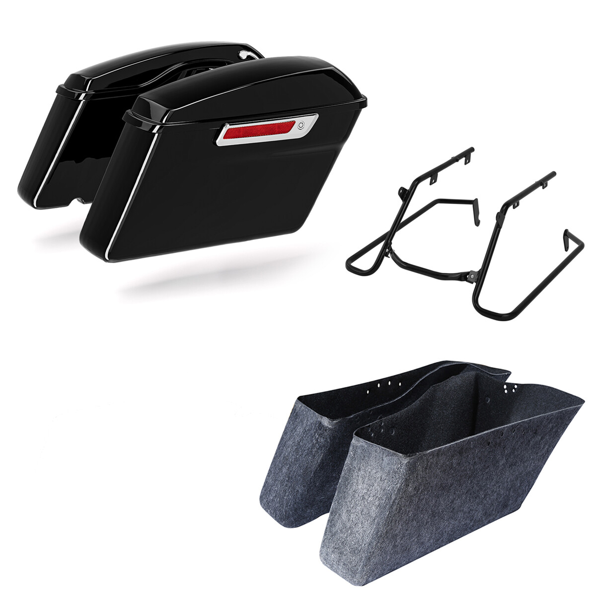 Black Hard Saddlebags & Conversion Bracket Fit For Harley Breakout Fat Boy 18-25
