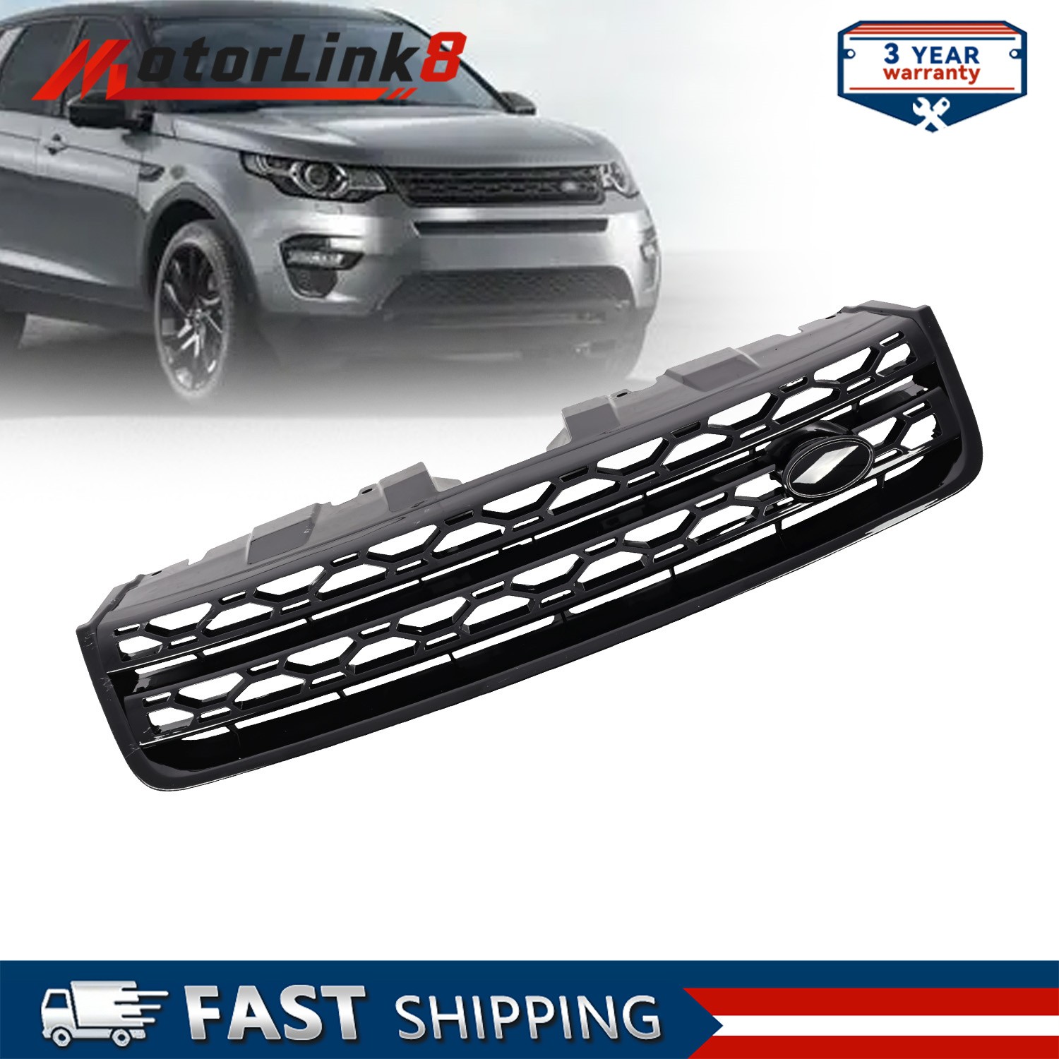 Gloss Black Front Grille Grill For 2016-2019 Land Rover Discovery Sport