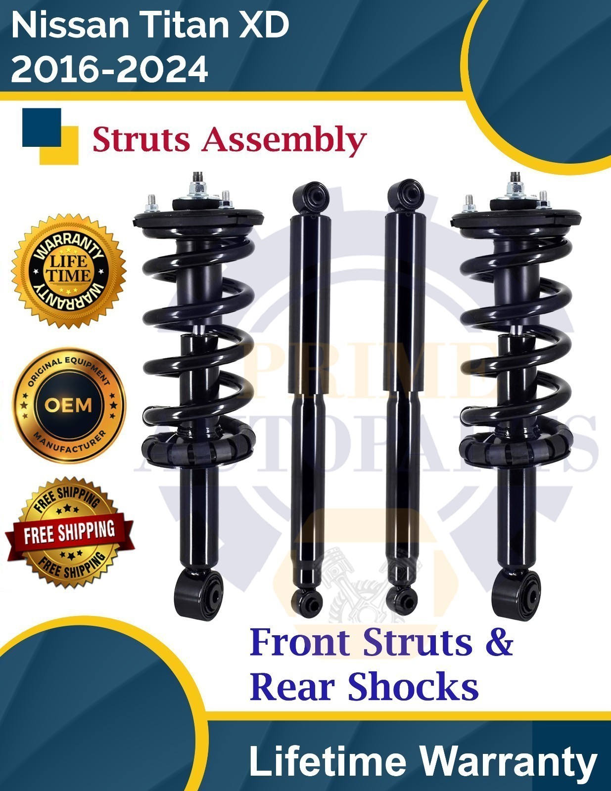 New OE Front Struts & Rear Shocks For 2016-2024 Nissan Titan XD 9 Year Warranty