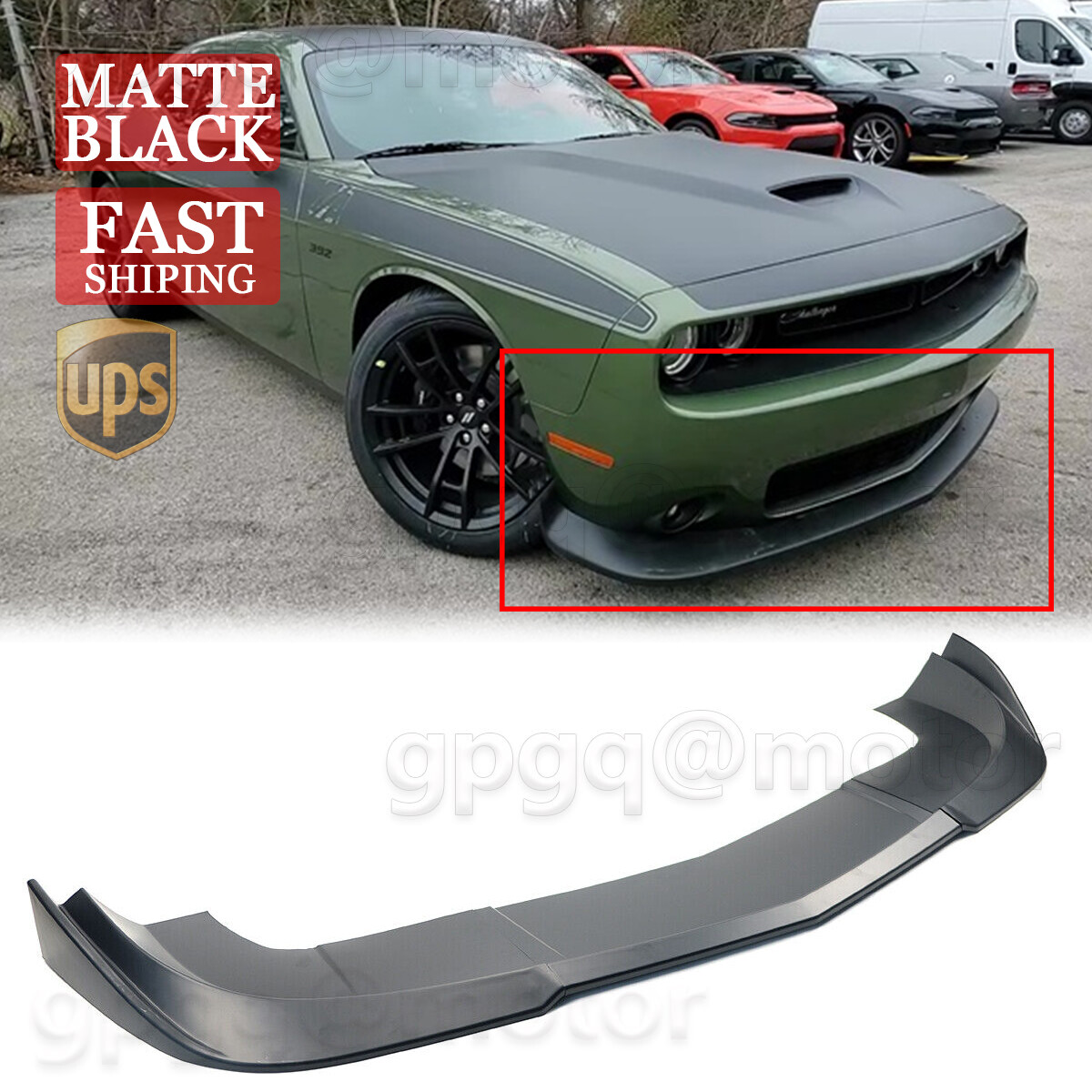 For Dodge Challenger SXT R/T 15-23 V2 Style Matte Black Front Bumper Lip Spoiler For Dodge Challenger SXT R/T 15-23 V2 Style Matte Black Front Bumper Lip Spoiler