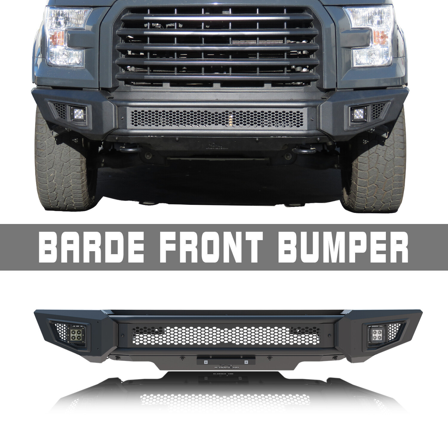 IRONBISON Barde Front Bumper for 15-17 Ford F150 with LED Fog Light Textured BLK