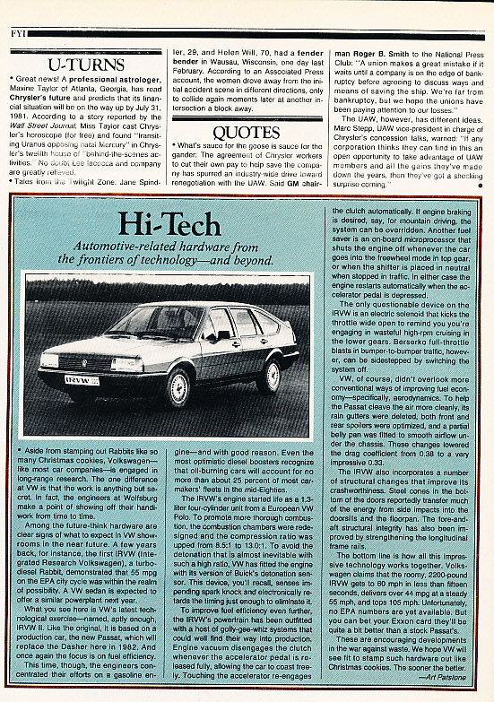 1981 VW Volkswagen IRVW Concept - Classic Article A99-B 1981 VW Volkswagen IRVW Concept - Classic Article A99-B