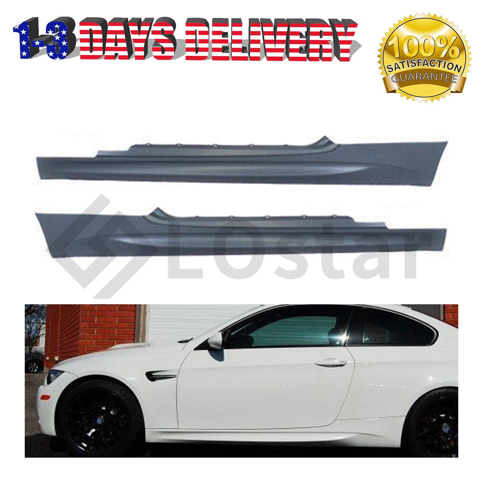 Pair(2) Side Skirts Extension Panels For 2007-2013 BMW E92 E93 3-Series M3 Style