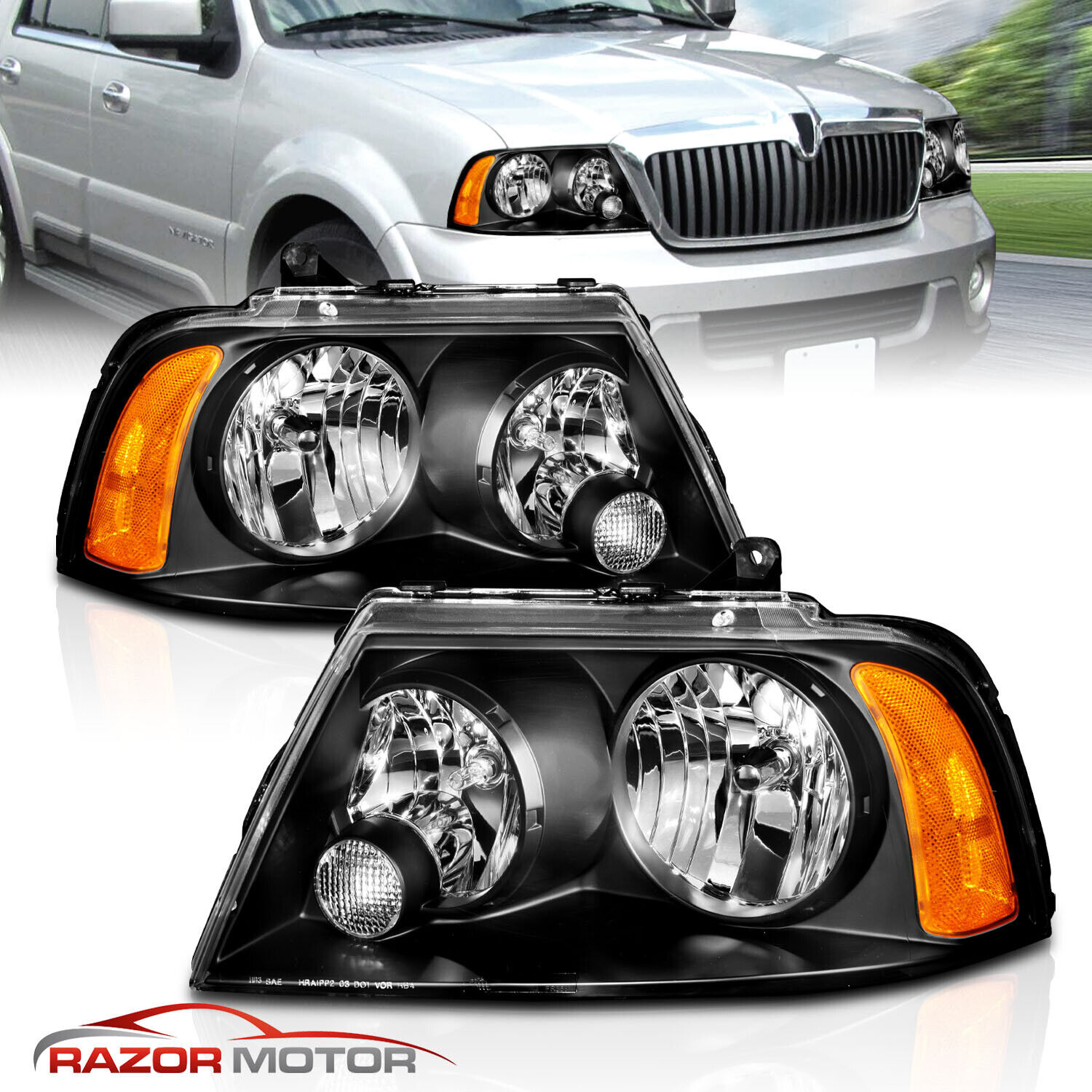 2003 2004 2005 2006 For Lincoln Navigator Factory Style Black Headlights Pair