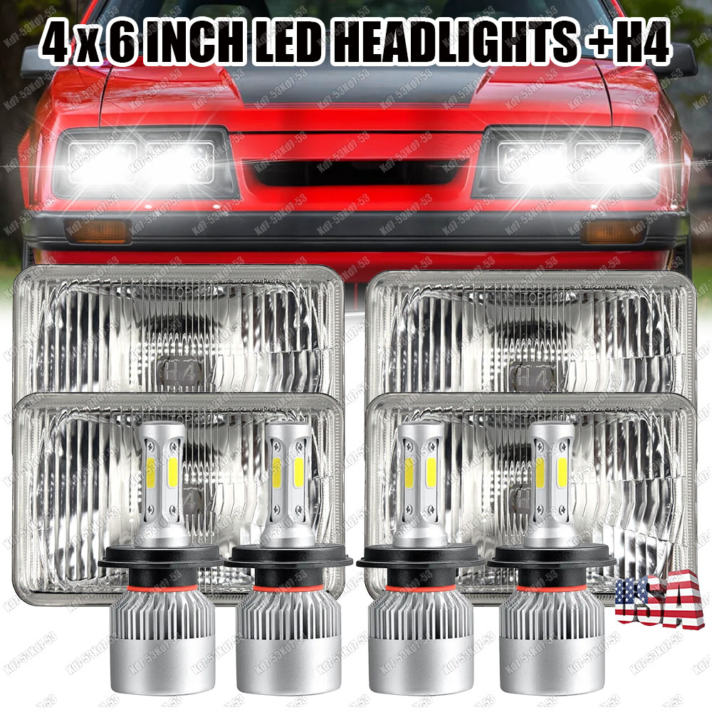 For 1979-1986 Ford Mustang 4PCS 4x6 inch LED Headlights High/Low Beam Bulb