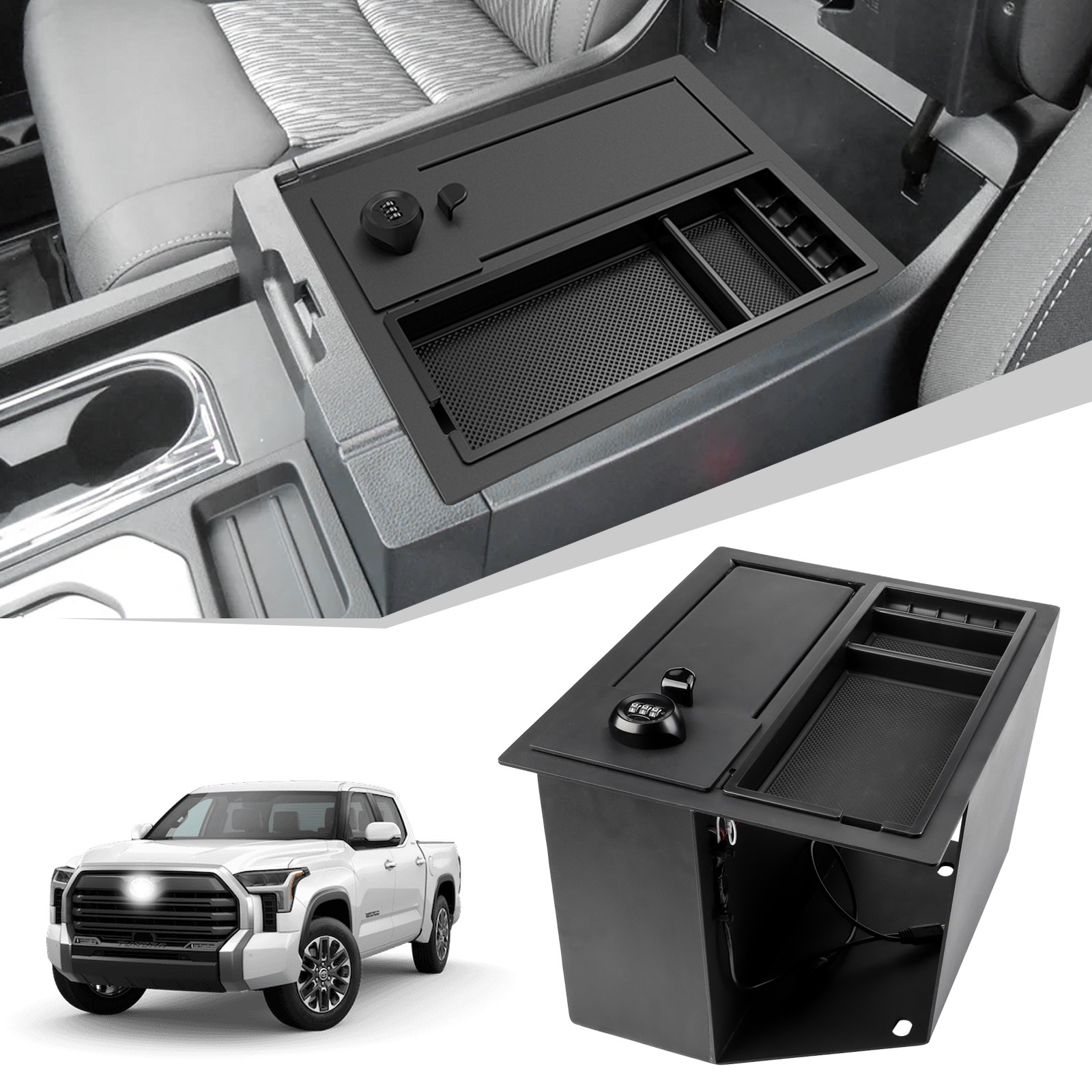 Upgrade Center Console Safe Lock Vault W/ LED & Tray For 2014-2021 TOYOTA Tundra