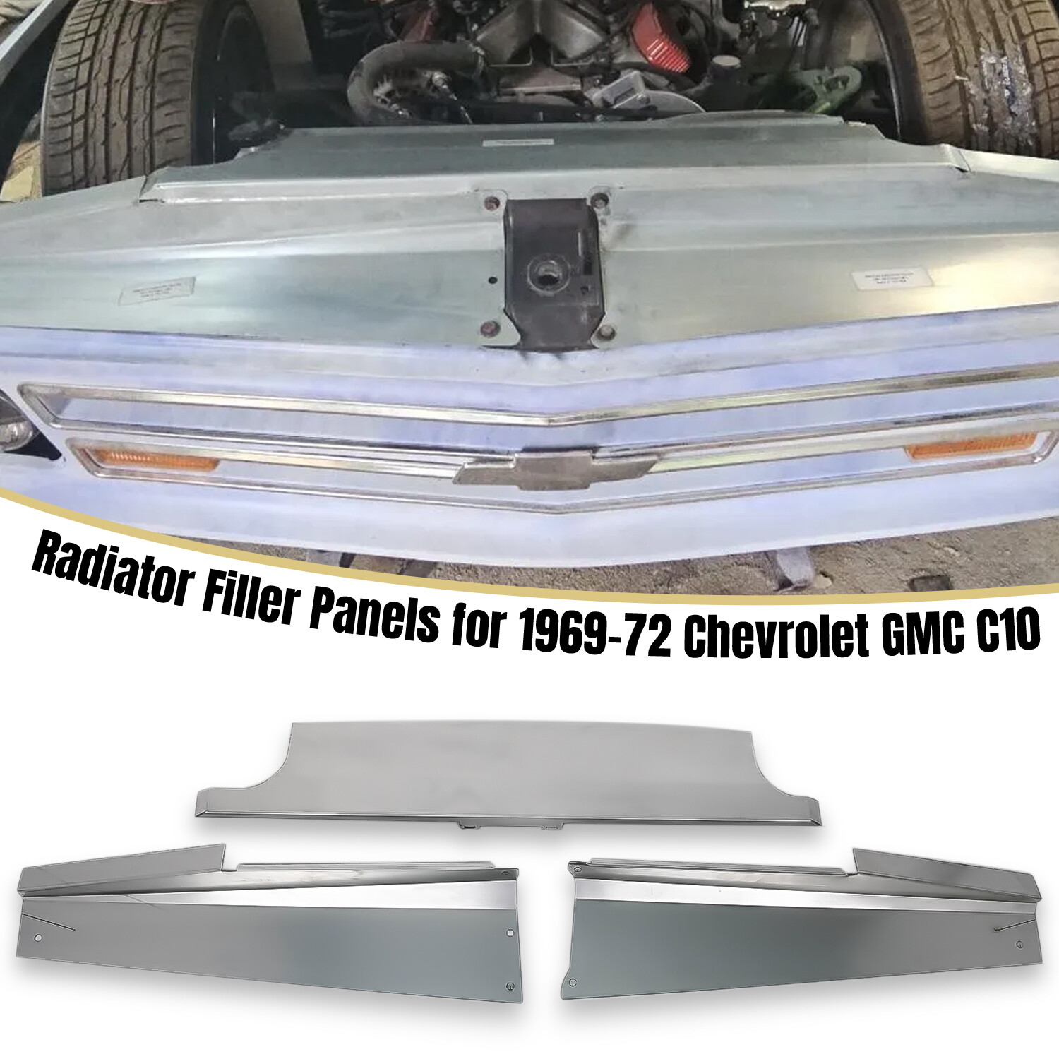 3 Pieces Radiator Filler Panels Kit Smooth Steel for 1969-1972 Chevy GMC C10 NEW
