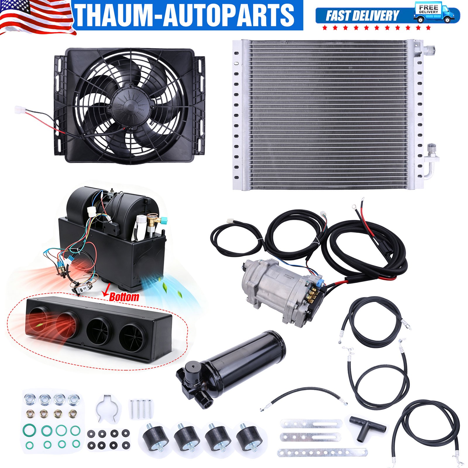 Cool & Heat A/C Kit Underdash Electric 12V Air Conditioner Universal Auto Car US