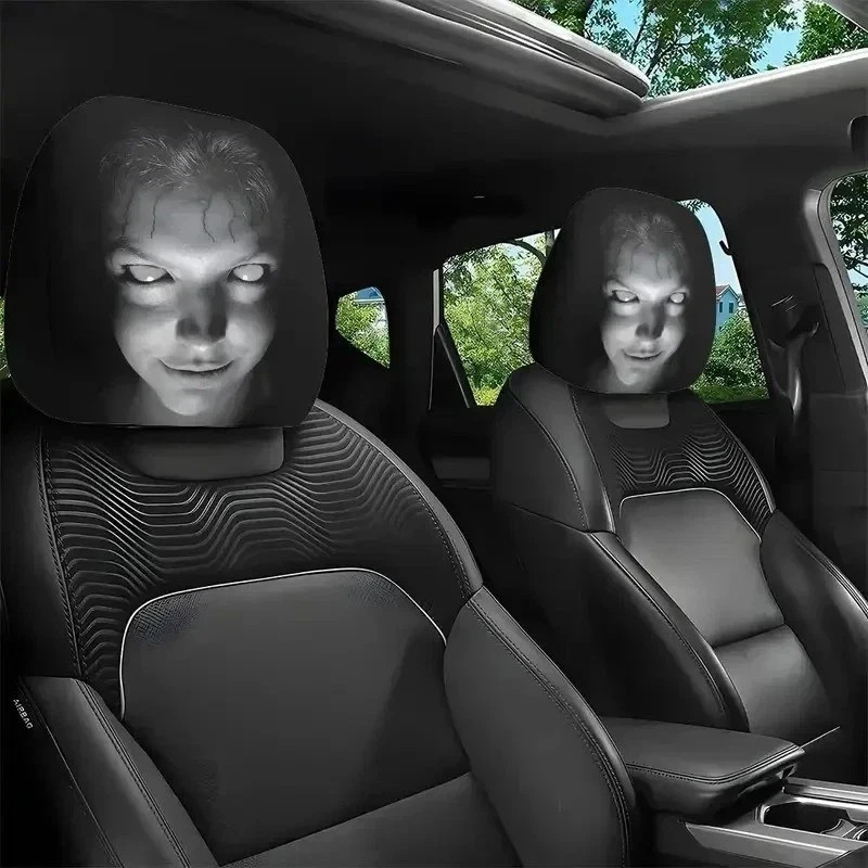 2pcs Ghost Face Headrest Covers,Scary Face Printing Auto Seat Universal Elastic 2pcs Ghost Face Headrest Covers,Scary Face Printing Auto Seat Universal Elastic