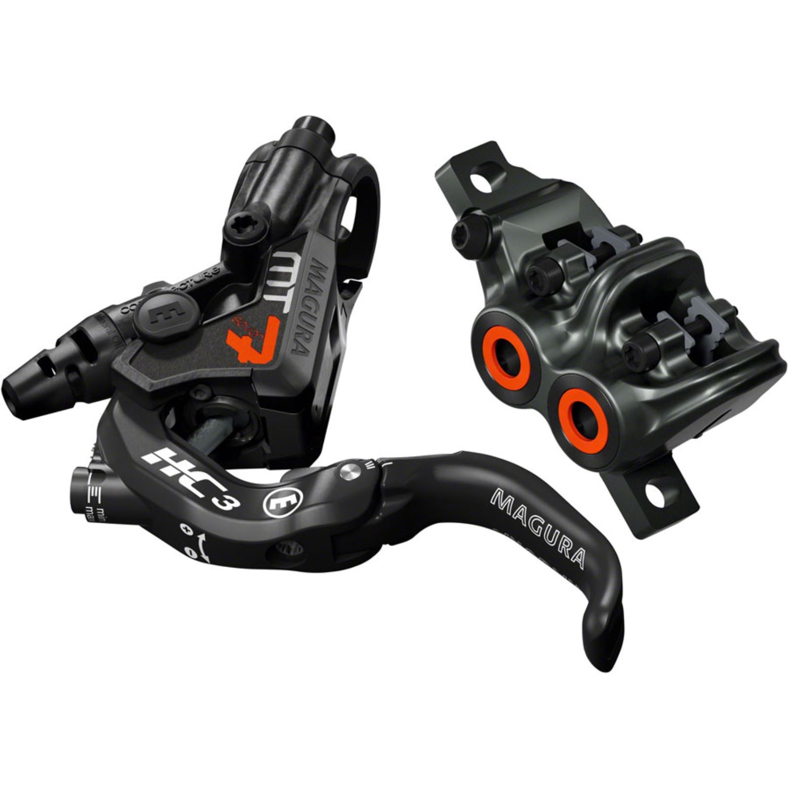 Magura MT7 HC3 Disc Brake and Lever - Front or Rear, Black/Orange 2702285 Magura MT7 HC3 Disc Brake and Lever - Front or Rear, Black/Orange 2702285