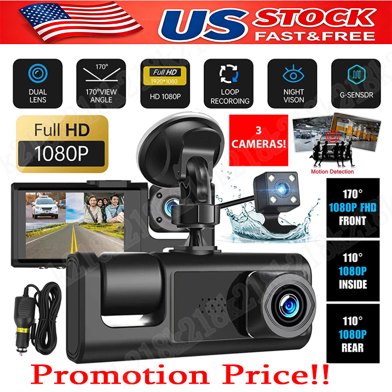 Car Dual Lens Dash Cam HD 1080P Front/Rear/Inside Video Recorder Camera G-Sensor Car Dual Lens Dash Cam HD 1080P Front/Rear/Inside Video Recorder Camera G-Sensor