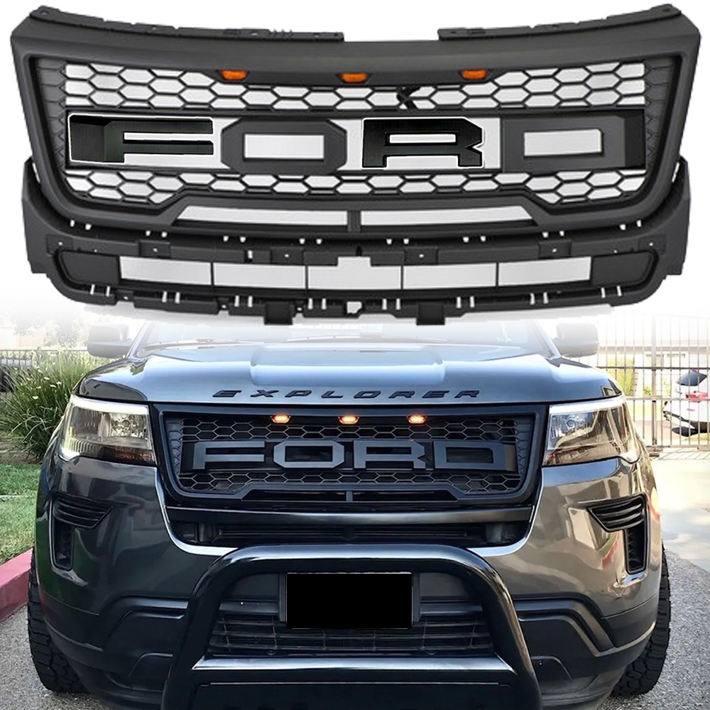 For 2016 2017 Ford Explorer Grille Raptor Style Front Mesh Grill W/Letters W/LED