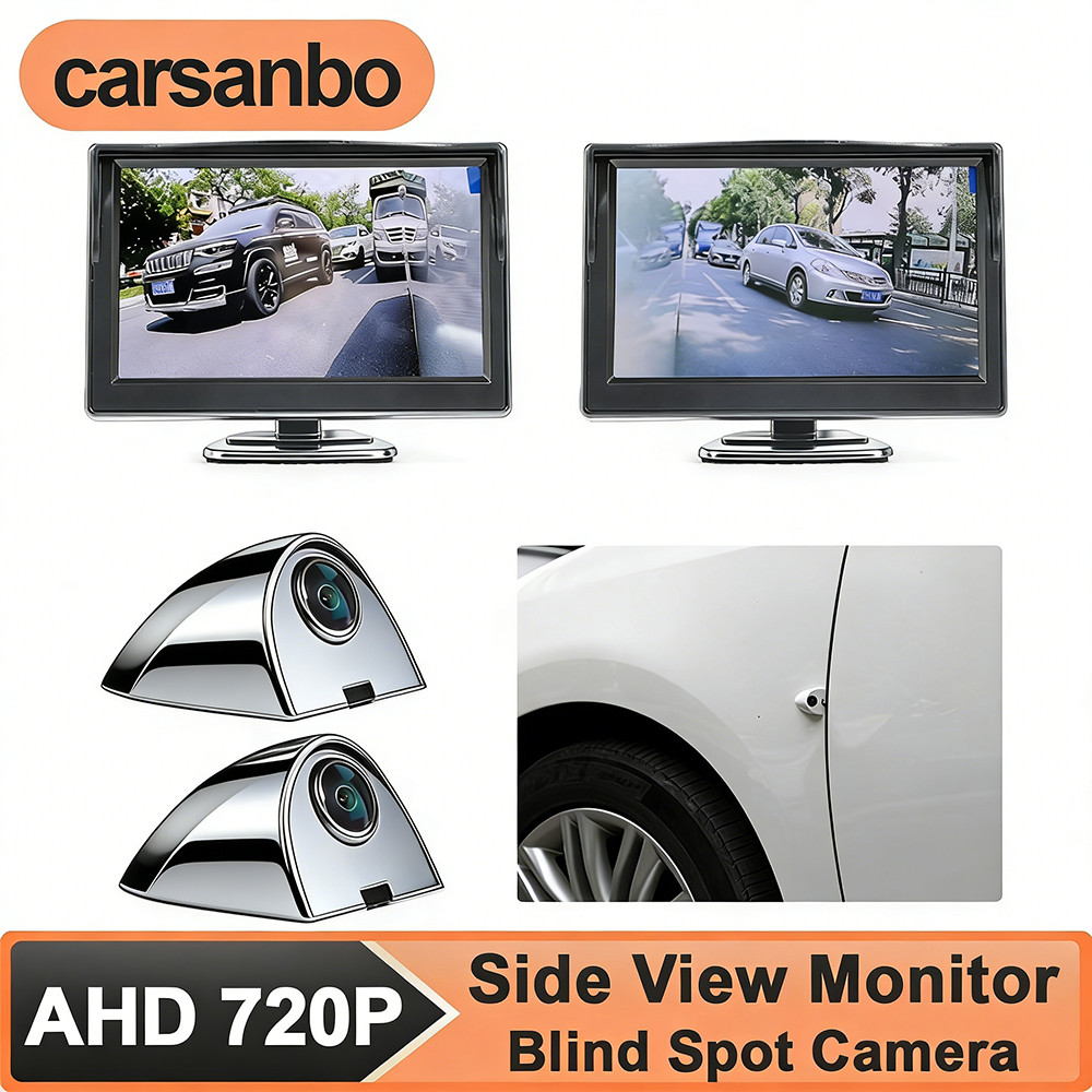 L+R 720P 5inch Display + Side View Mirror Camera Night Vision Wide Angle-Chrome