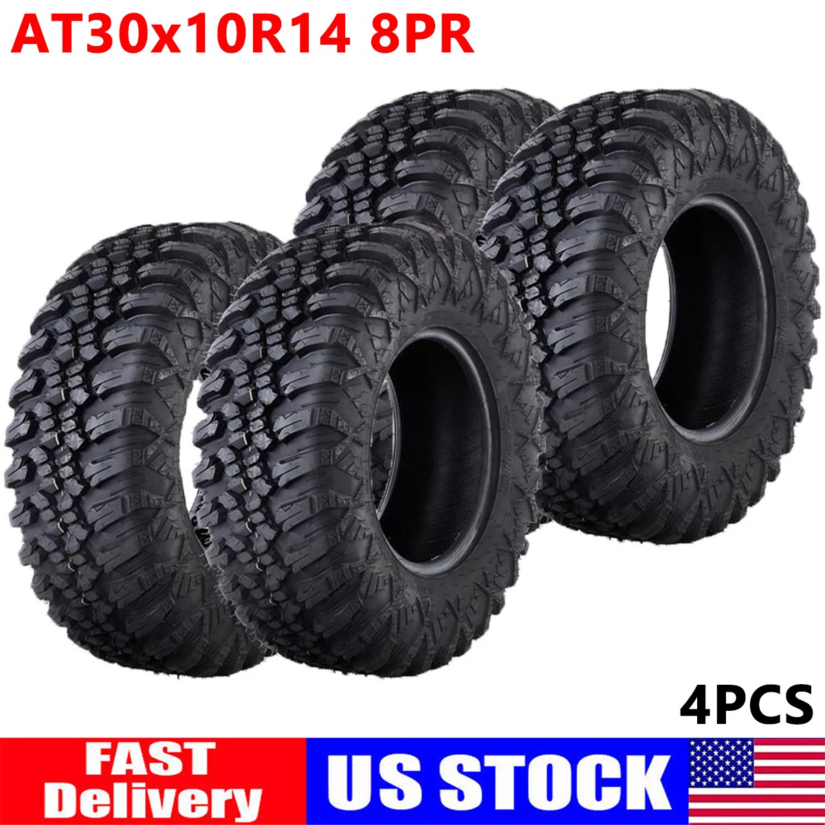 Set of 4 UTV Tires 30x10-14 30x10x14 30x10Rx14 ATV UTV All-terrain Tires 8 Ply Set of 4 UTV Tires 30x10-14 30x10x14 30x10Rx14 ATV UTV All-terrain Tires 8 Ply
