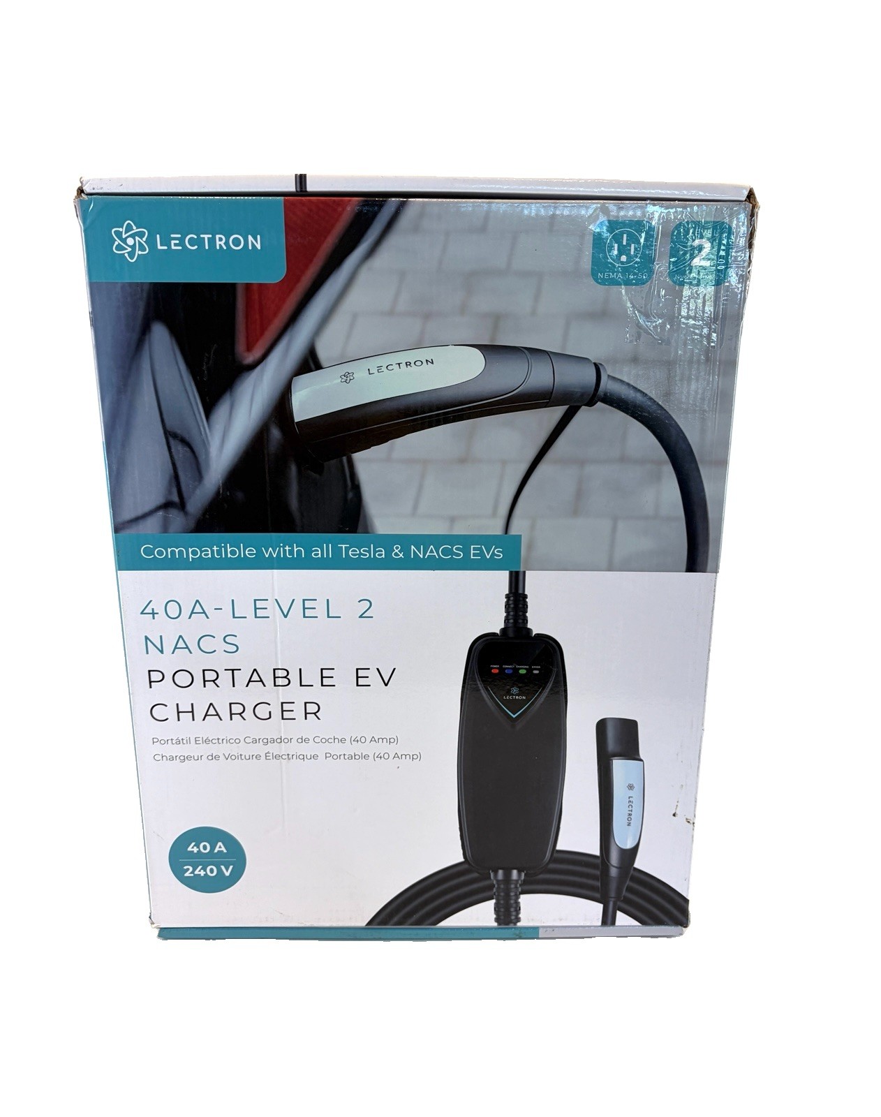 LECTRON Level 2 Tesla Charger 240V 40 Amp NEMA 14-50 Plug 16 ft Cord & Case LECTRON Level 2 Tesla Charger 240V 40 Amp NEMA 14-50 Plug 16 ft Cord & Case