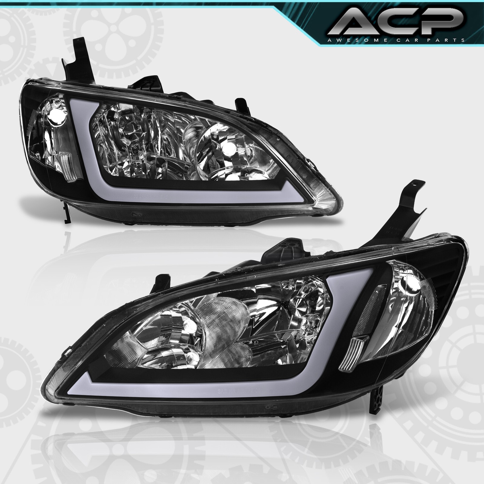 For 04-05 Honda Civic EM2 Replacement Sequential LED DRL Head Lights Lamps Clear