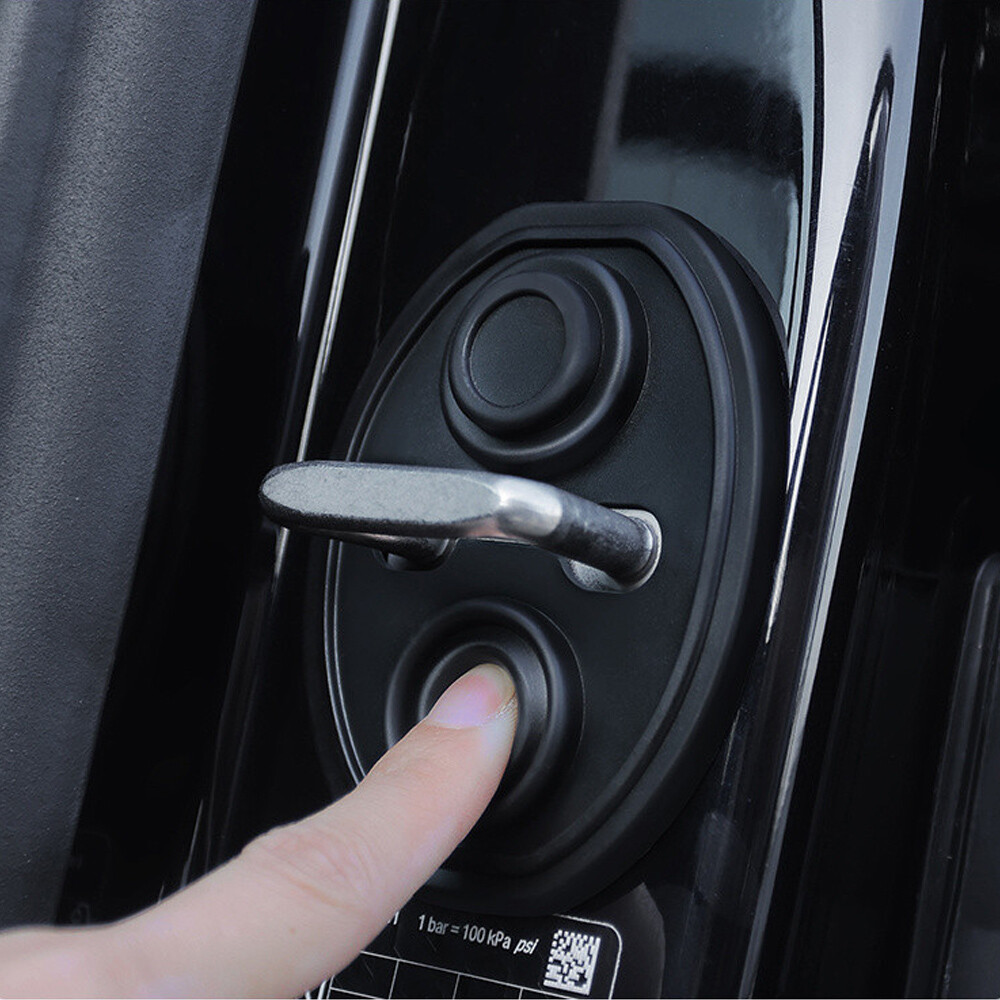 4Pcs Black Car Door Lock Buckle Protective Cover Door Shock Absorber Cushion