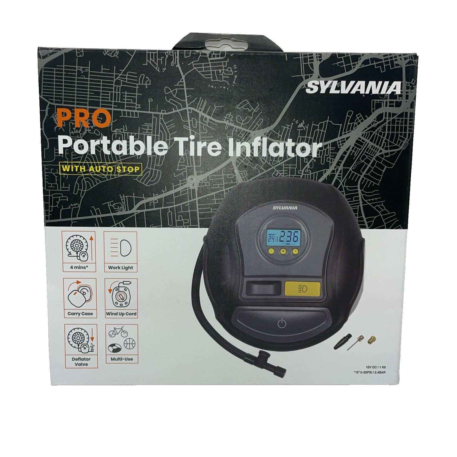 Sylvania Pro Portable Tire Inflator - Functions as a Portable Air Compressor ... Sylvania Pro Portable Tire Inflator - Functions as a Portable Air Compressor ...