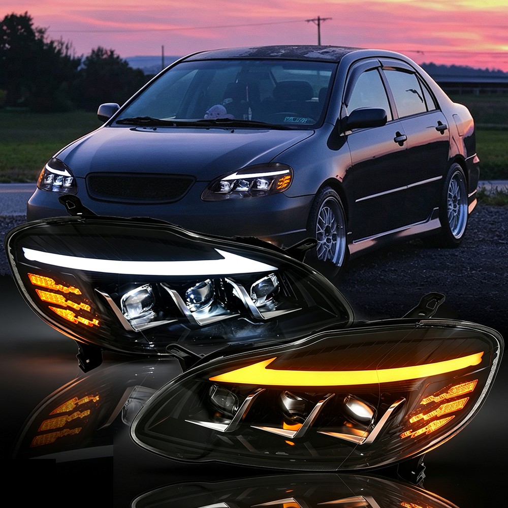 Pair Upgrade Full LED Headlights For Toyota Corolla CE LE 2003-2008 Front Lamps