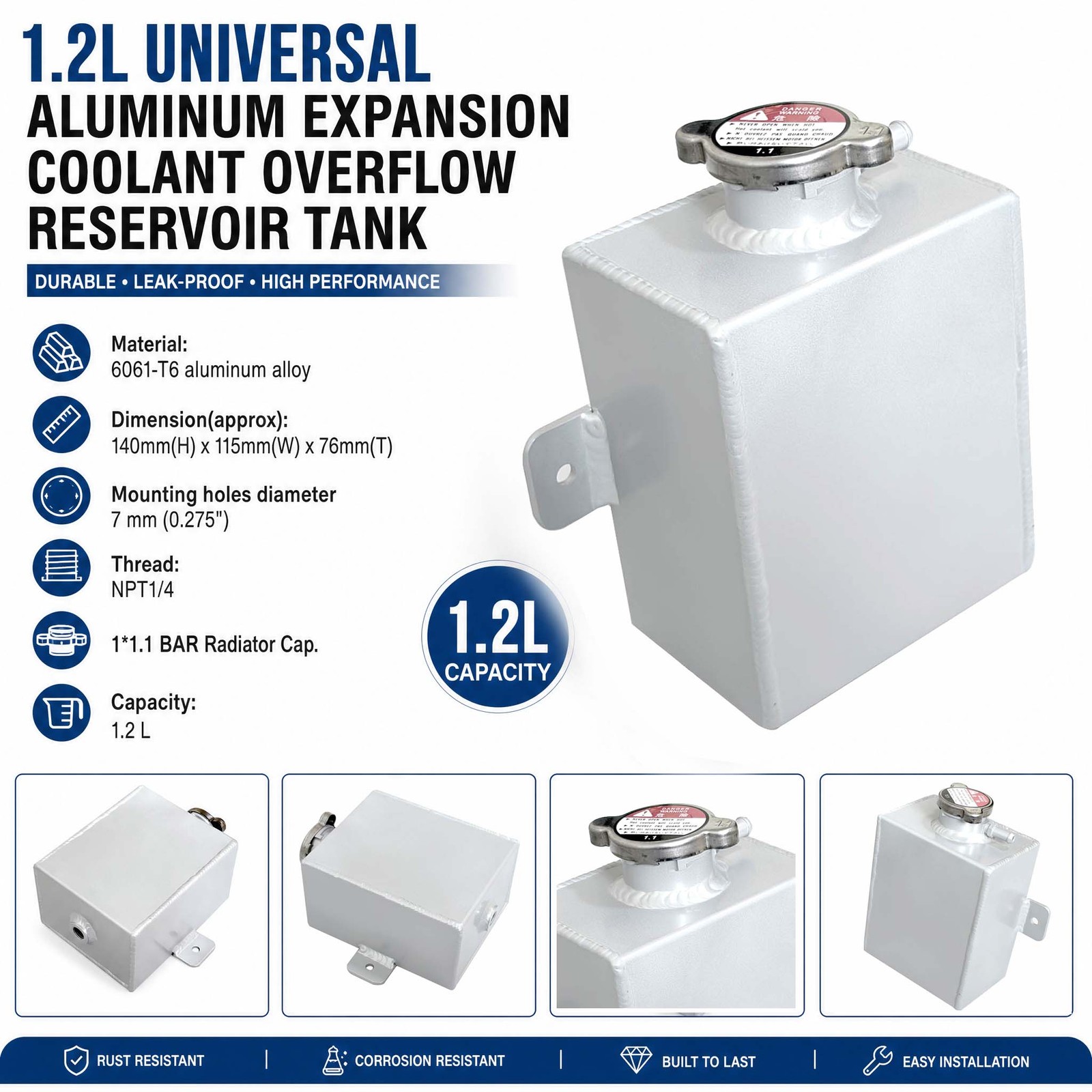 ✅1.2L Universal Aluminum Expansion Coolant Overflow Reservoir Tank Bottle New