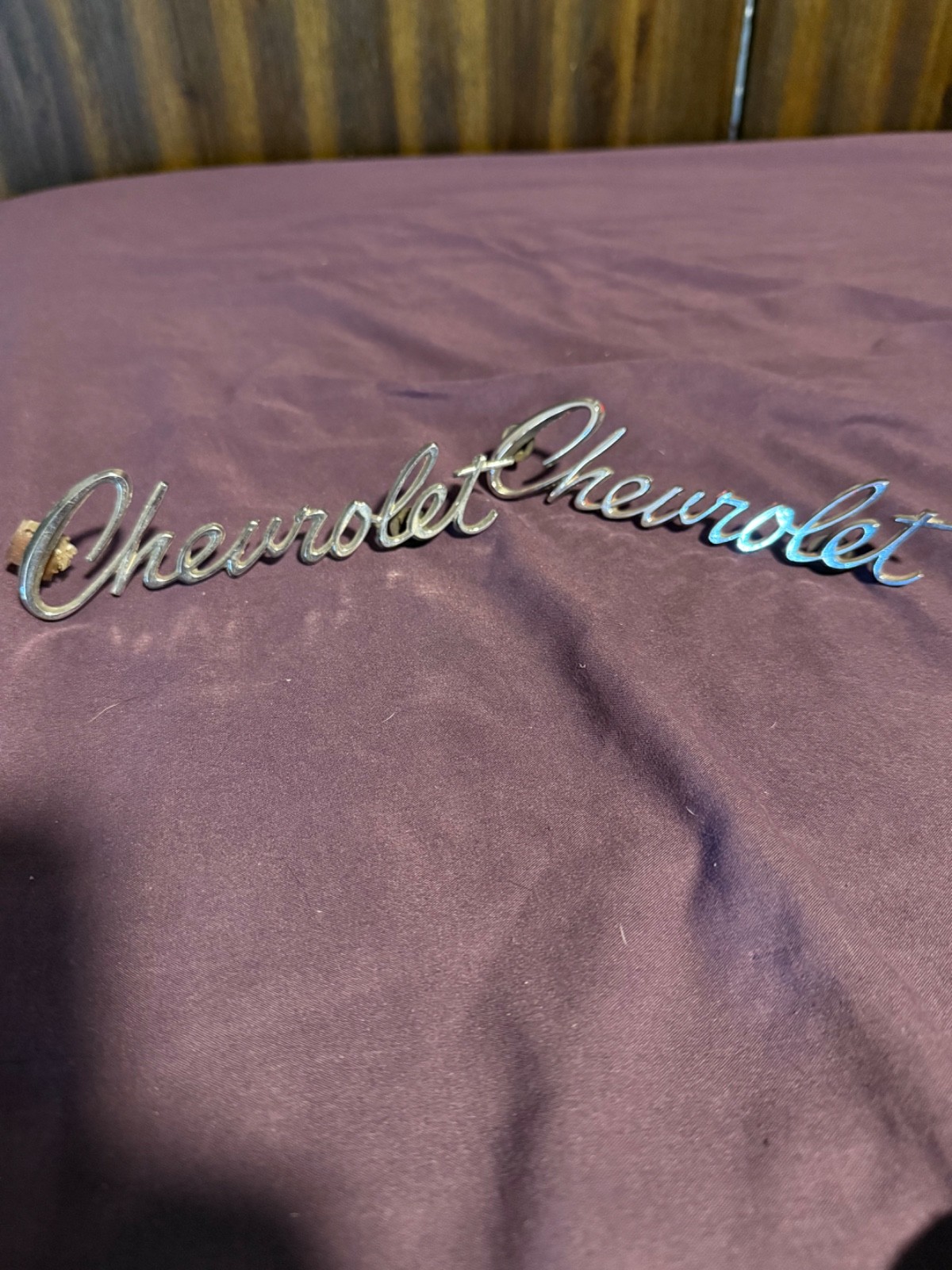 Chevrolet script emblems. I believe they are original from a 1967 Chevy truck. Chevrolet script emblems. I believe they are original from a 1967 Chevy truck.