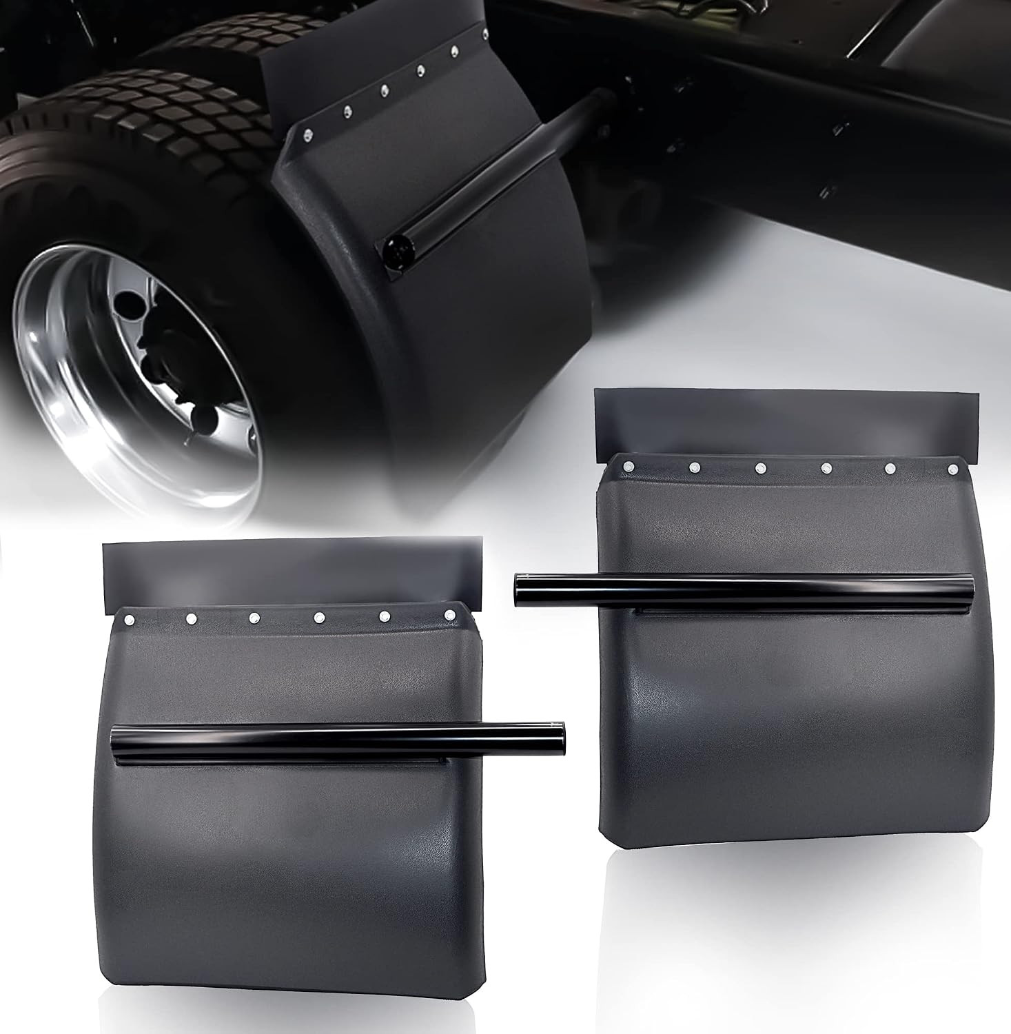 Pair 24'' x 24'' Quarter Fenders Black Poly for Volvo VNL Peterbilt Semi Trucks