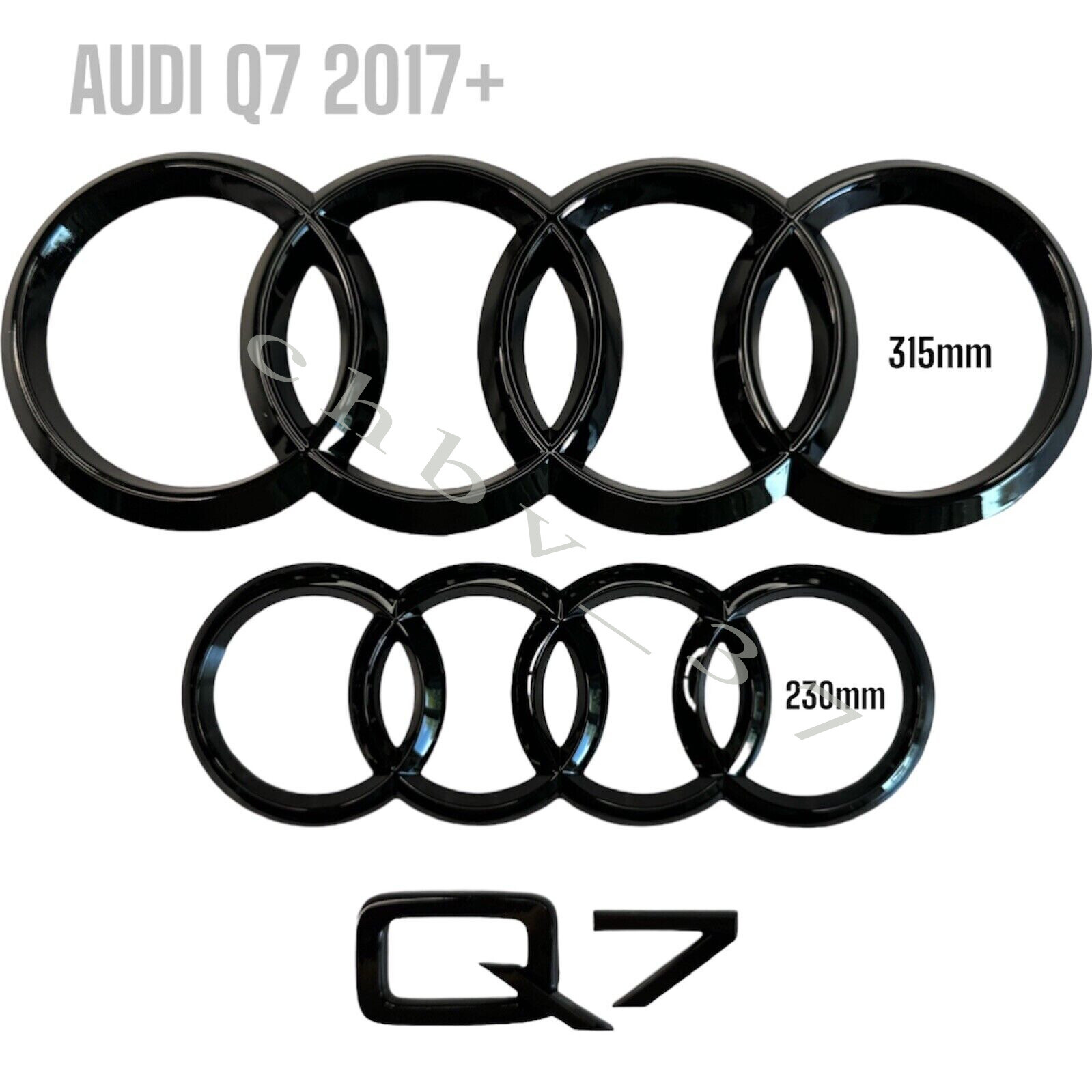 Audi Q7 Rings Emblem 3PC Set - Badges for Front Rear Q7 Trunk Gloss Black 2017+