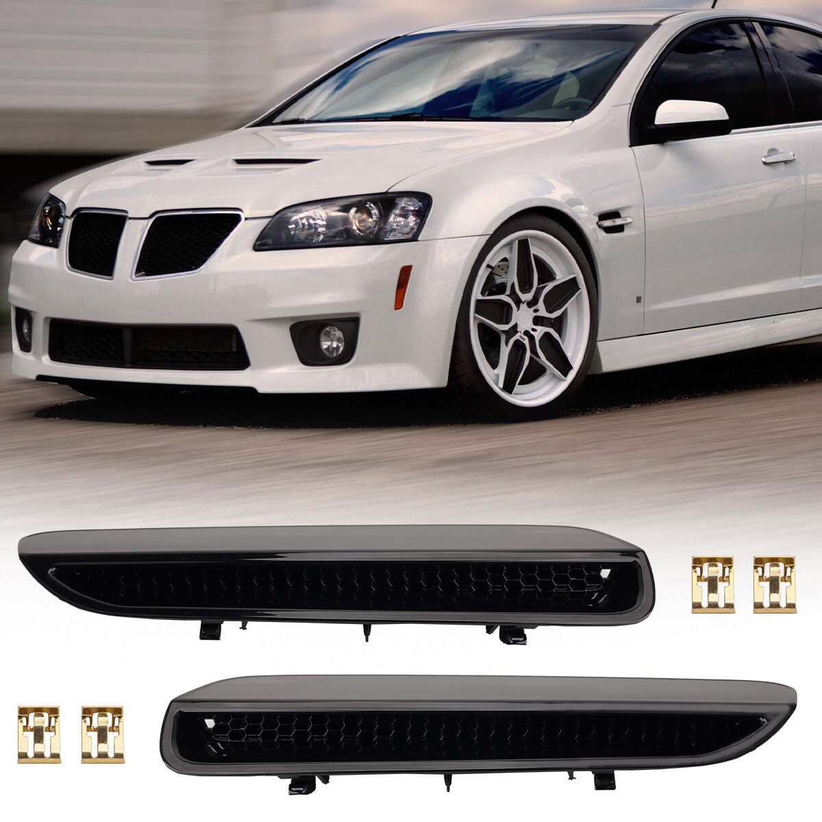 For 2008 2009 Pontiac G8 GT GXP Hood Scoops Grilles Vents PAIR BRAND Gloss Black