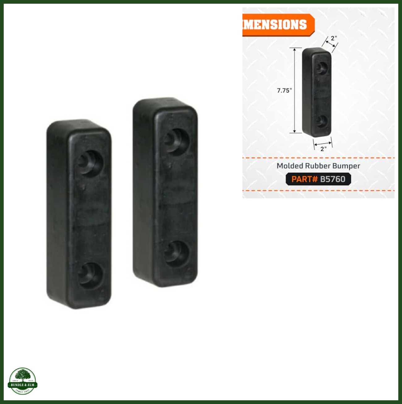 Molded Rubber Bumper 2-1/4 x 2 x 7-3/4 Inch for Trucks Trailers 2 Pack