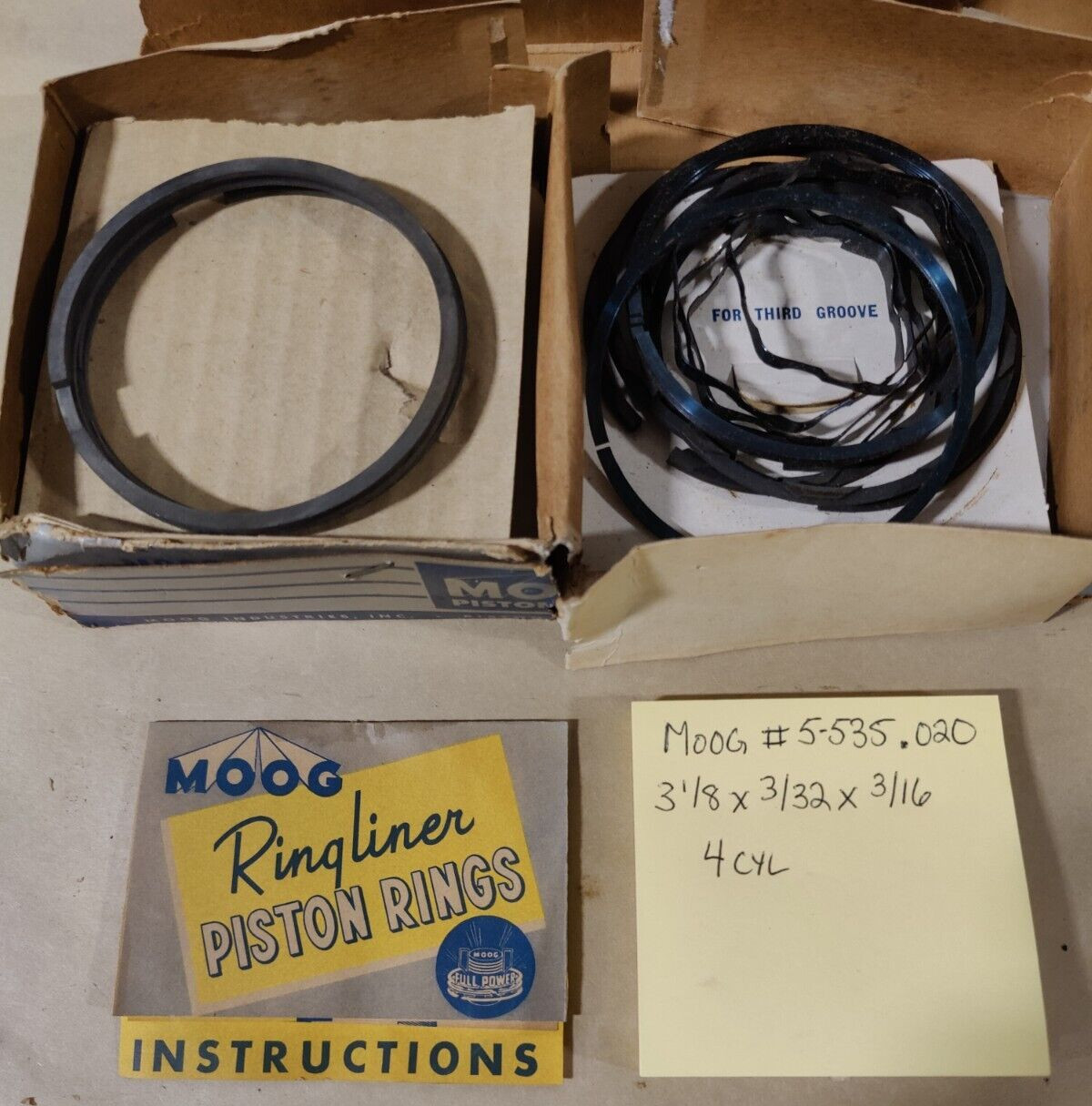 1939-56 Willys 4 cylinder piston ring set Moog #: 5-535 .020, 3-1/8\ 1939-56 Willys 4 cylinder piston ring set Moog #: 5-535 .020, 3-1/8\