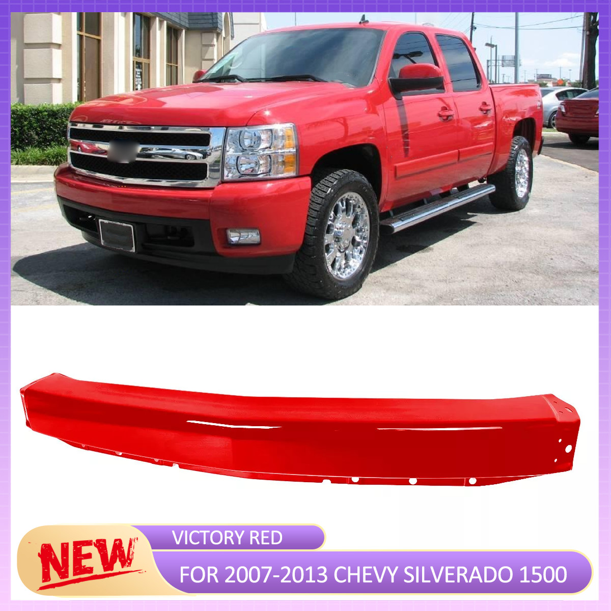 Victory Red Front Bumper Steel Impart Center Face Bar For 2007-13 Silverado 1500