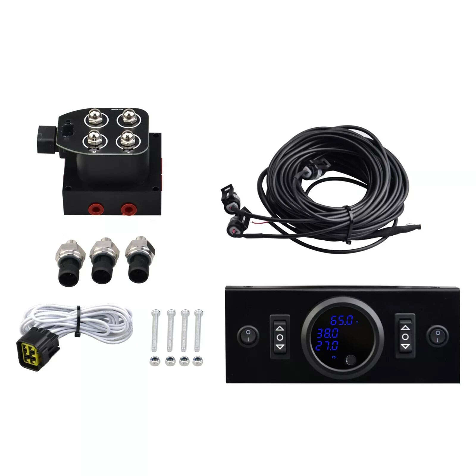 New upgrade Solenoid 4-Valve Air Ride Suspension kit with Gauge & Control Panel