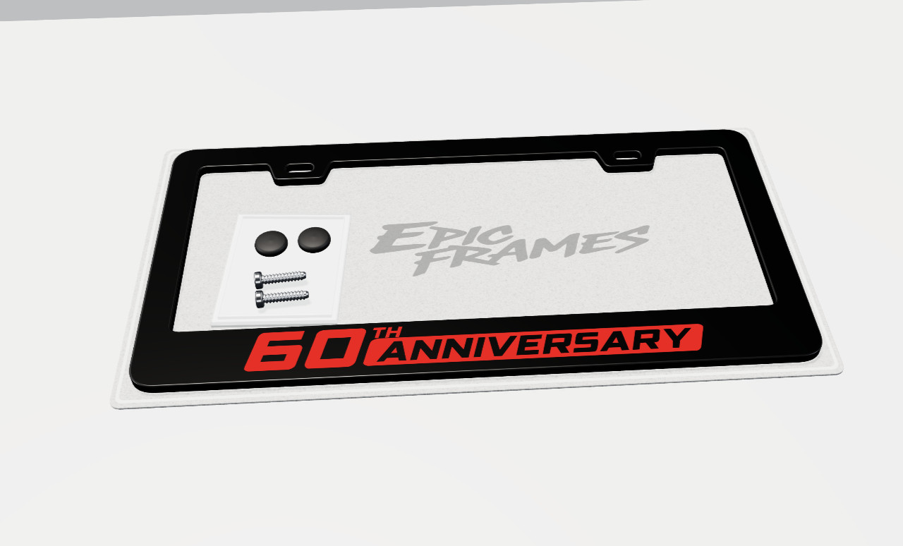 60th Anniversary Red License Plate Frame black Stainless Steel Metal 60th Anniversary Red License Plate Frame black Stainless Steel Metal