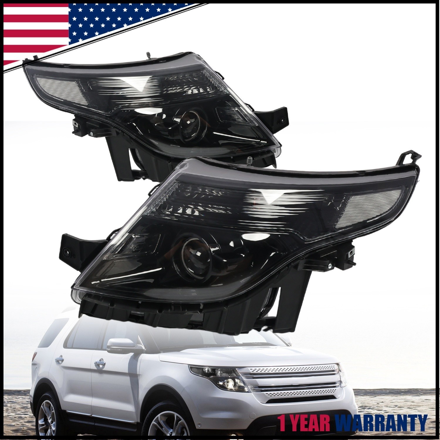 FOR 2011-2015 FORD EXPLORER PAIR BLACK CLEAR CORNER PROJECTOR HEADLIGHT LH+RH
