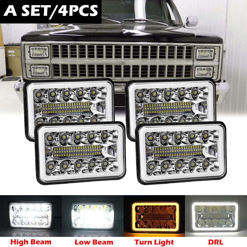 4pcs 4x6 inch LED Headlights HI-LO Combo Beam Lamp For Chevy C10 K10 Blazer Ford