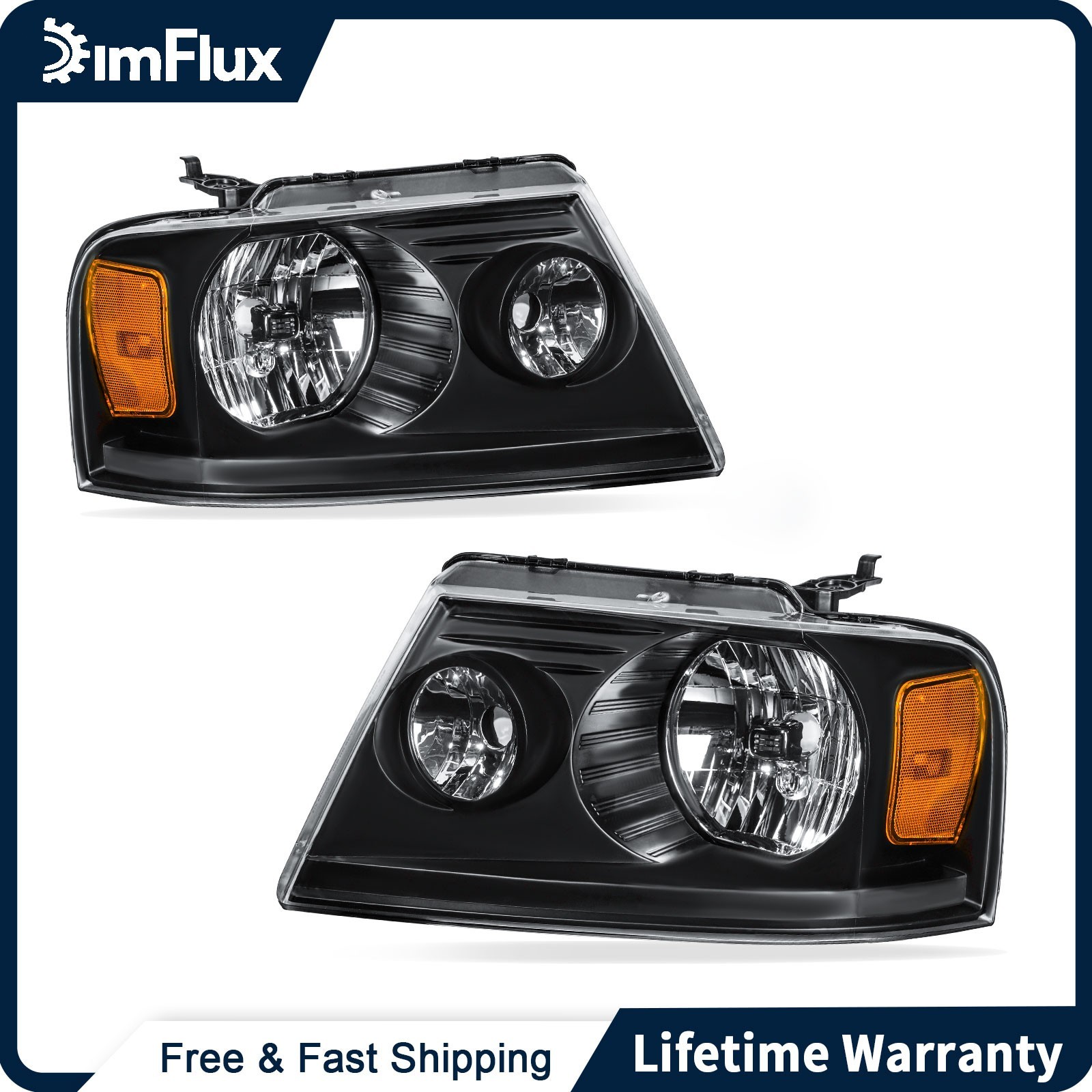 DimFlux Headlights for 04-08 Ford F150 06-08 Lincoln Mark LT Black Housing DimFlux Headlights for 04-08 Ford F150 06-08 Lincoln Mark LT Black Housing