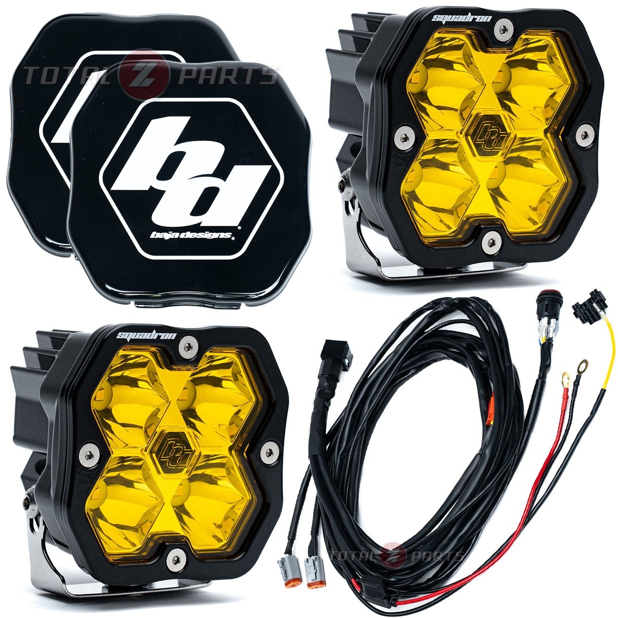 Baja Designs® Squadron 2.0 Sport Pair Amber Spot Pod Lights, Wiring, Rock Guards