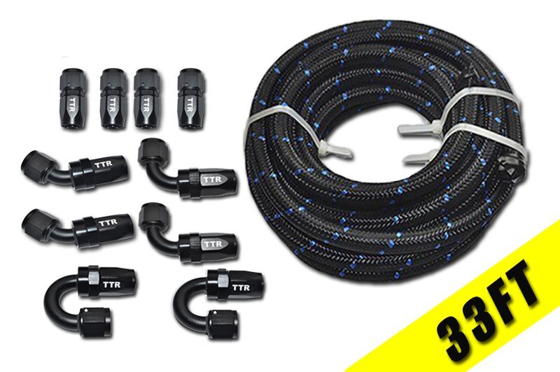 -10AN AN-10 Black 10 Fittings Steel Nylon Braided Oil Fuel Hose Line 33 Feet E85
