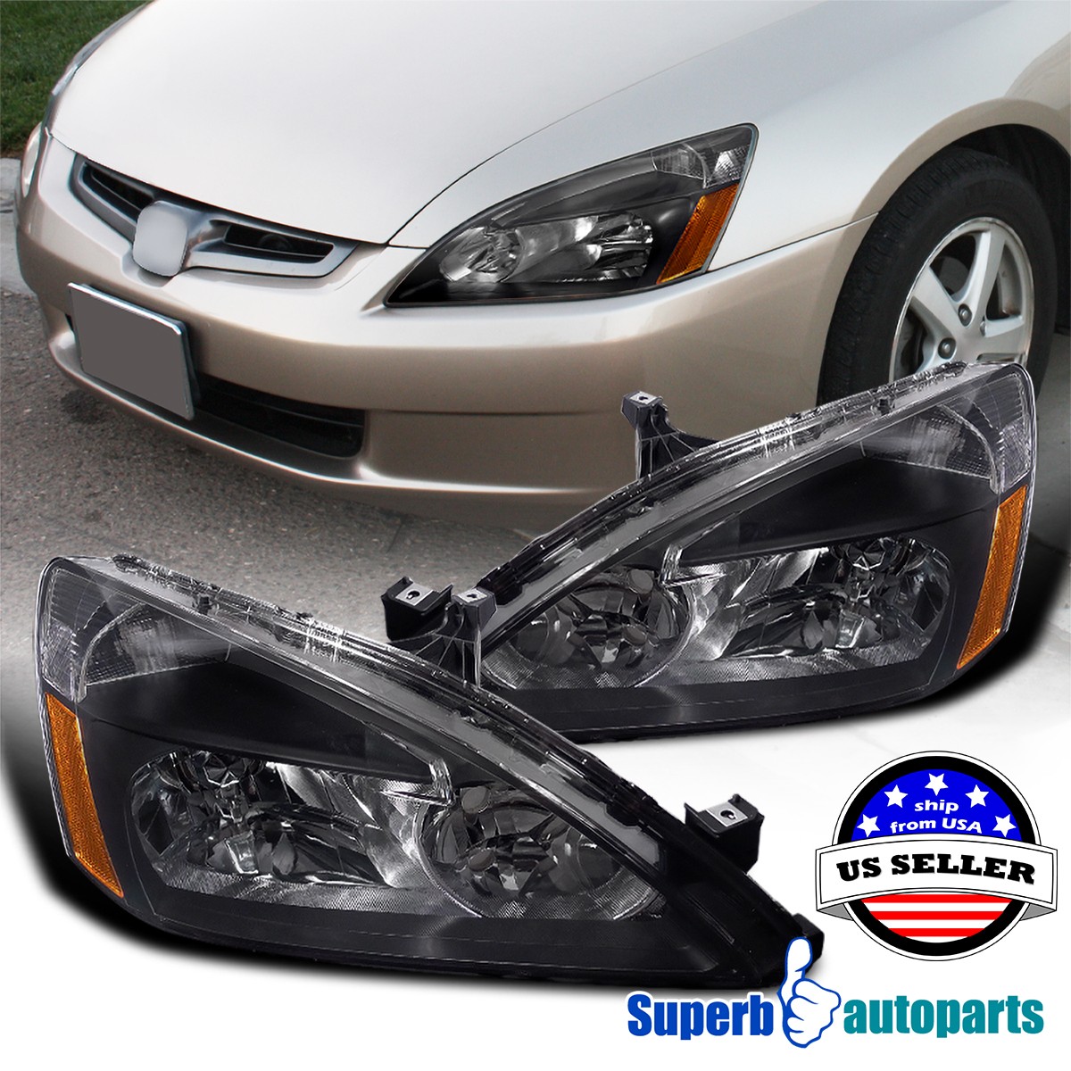 Fit 2003-2007 Honda Accord 2 4 Door LX EX Headlights Head Lamps Black 03-07 Pair Fit 2003-2007 Honda Accord 2 4 Door LX EX Headlights Head Lamps Black 03-07 Pair