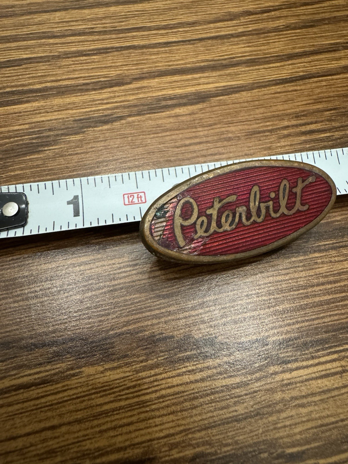 VTG Red Metal Small Peterbilt Script Nameplate Tag Badge Logo Decal Ornament