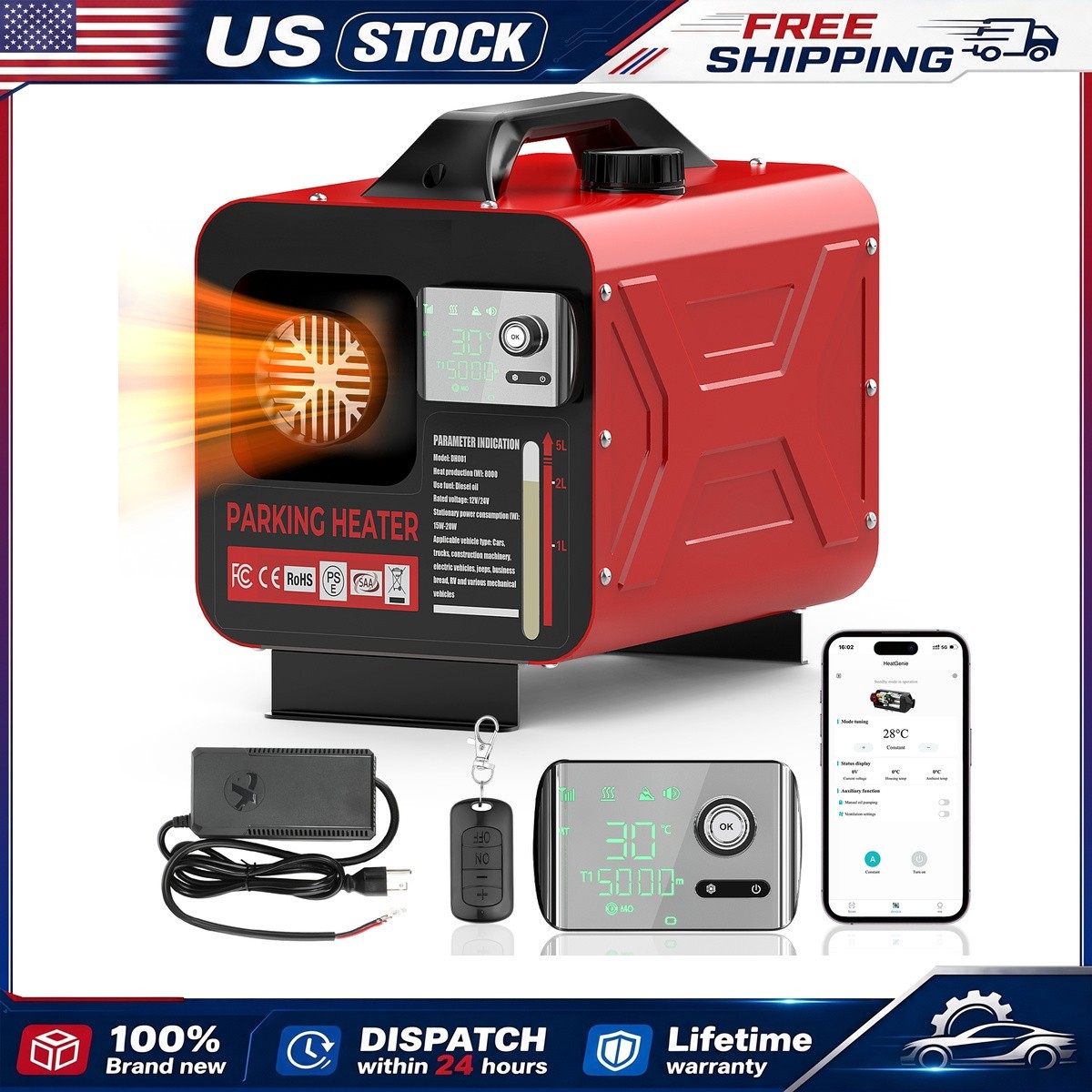 Diesel Air Heater All in one 8KW 12V/24V 110V Bluetooth APP 110V AC 12V 24V DC