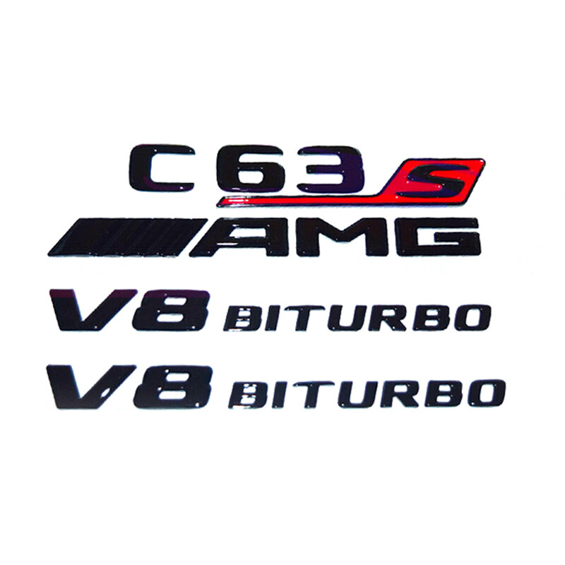 Gloss Black C63S AMG V8 BITURBO Emblem Badge For Mercedes W205 C205 C63 C-Class