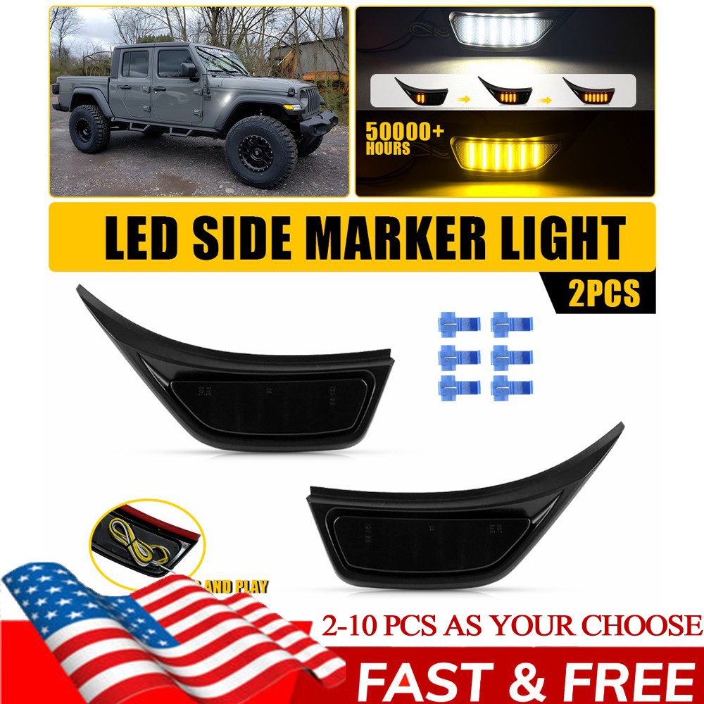 White Amber LED Side Marker Light For Jeep Wrangler JL Gladiator JT 18-22 2-10X