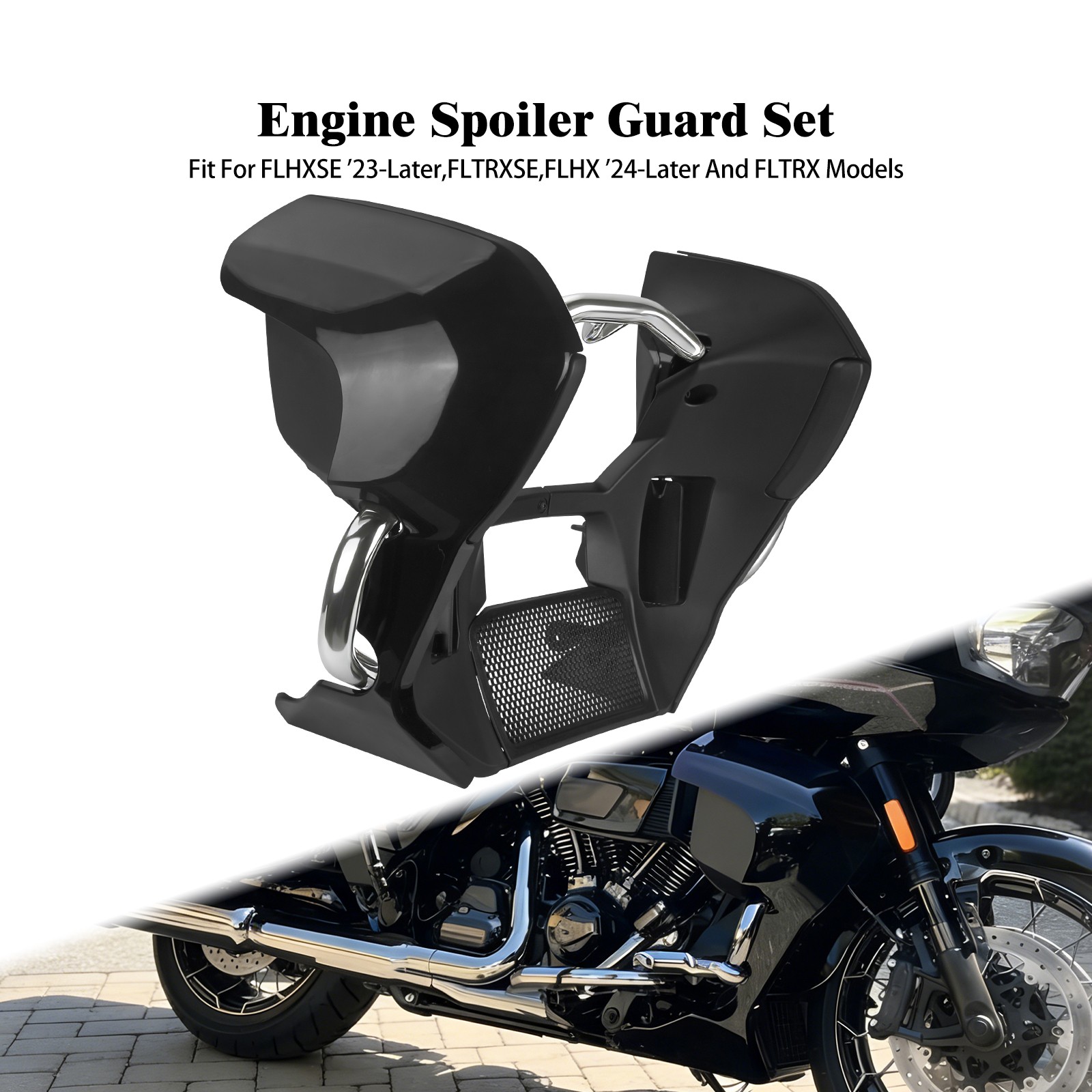 Black Lower Leg Fairings & chrome Engine Crash Bar Fit For Harley CVO Road Glide