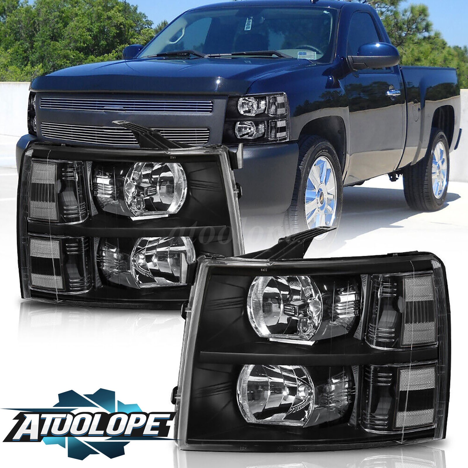 For 2007-2013 Chevy Silverado 1500 2500HD Black Housing Headlights LH & RH For 2007-2013 Chevy Silverado 1500 2500HD Black Housing Headlights LH & RH