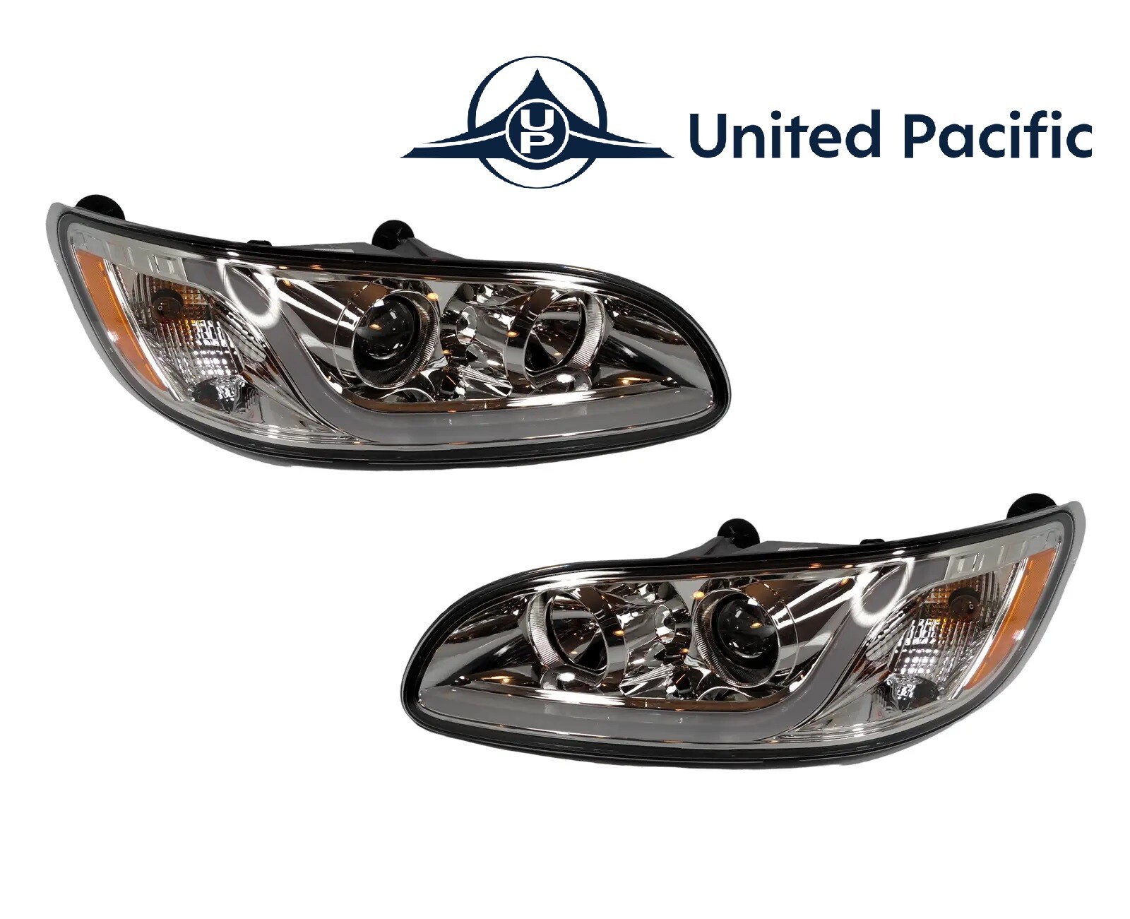 Pair Chrome Projection Headlights Dual Function LED Light Bar Peterbilt 386/387