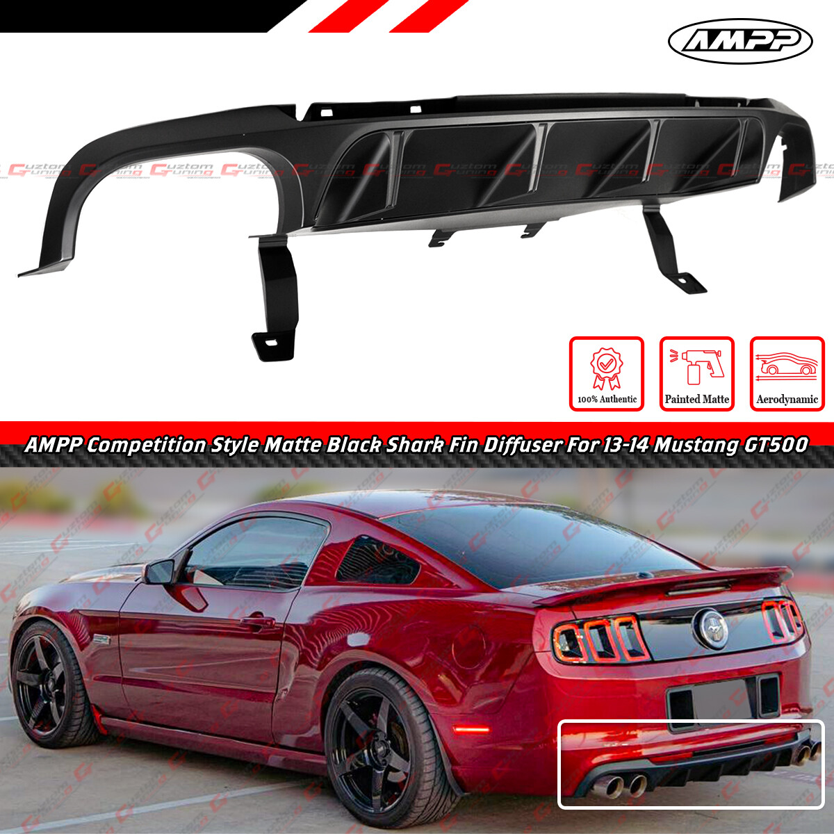 For 2013-14 Ford Mustang GT500 AMPP Competition Style Matte Black Rear Diffuser For 2013-14 Ford Mustang GT500 AMPP Competition Style Matte Black Rear Diffuser